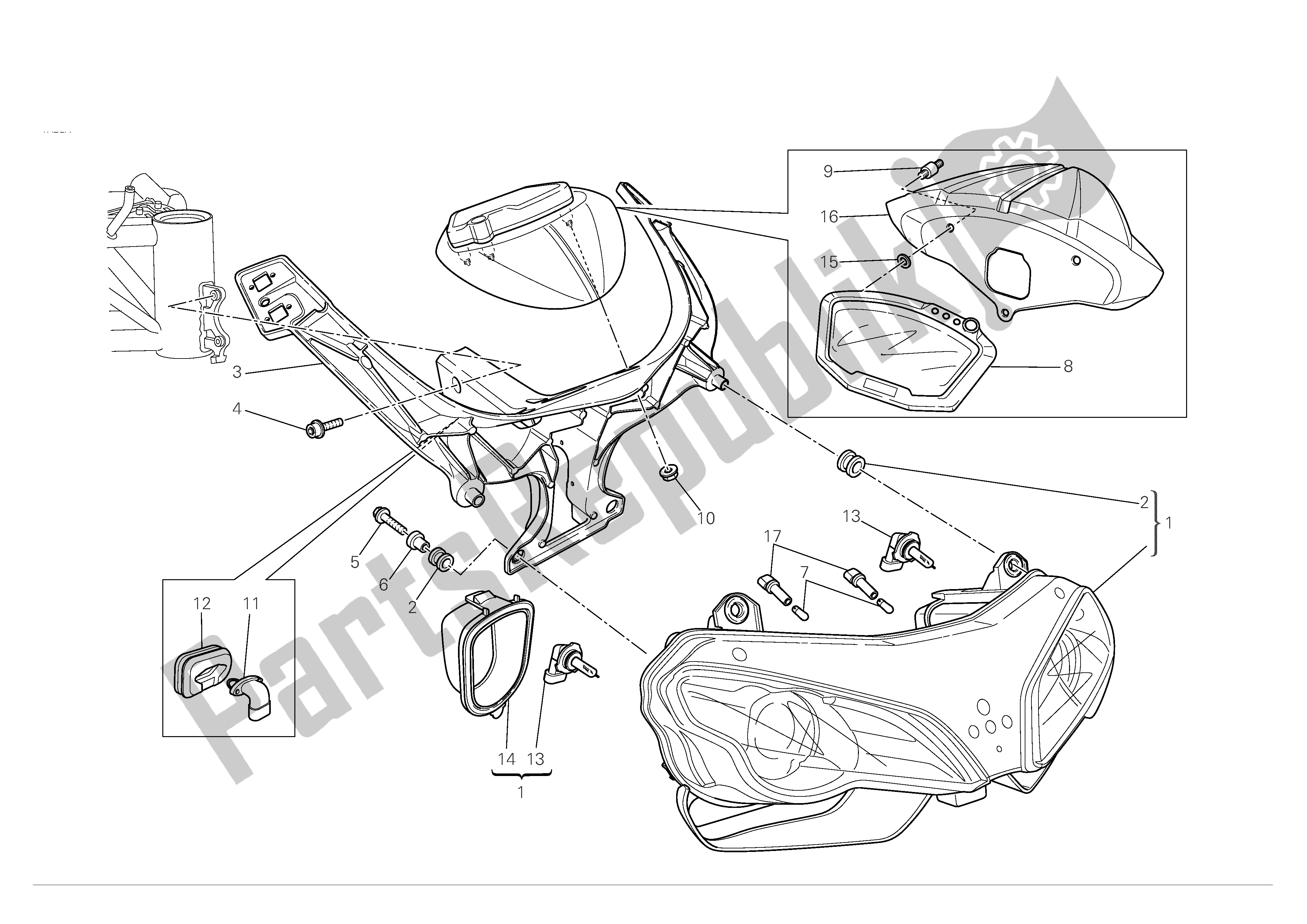 Tutte le parti per il Faro E Istr. Pannello del Ducati 848 2008