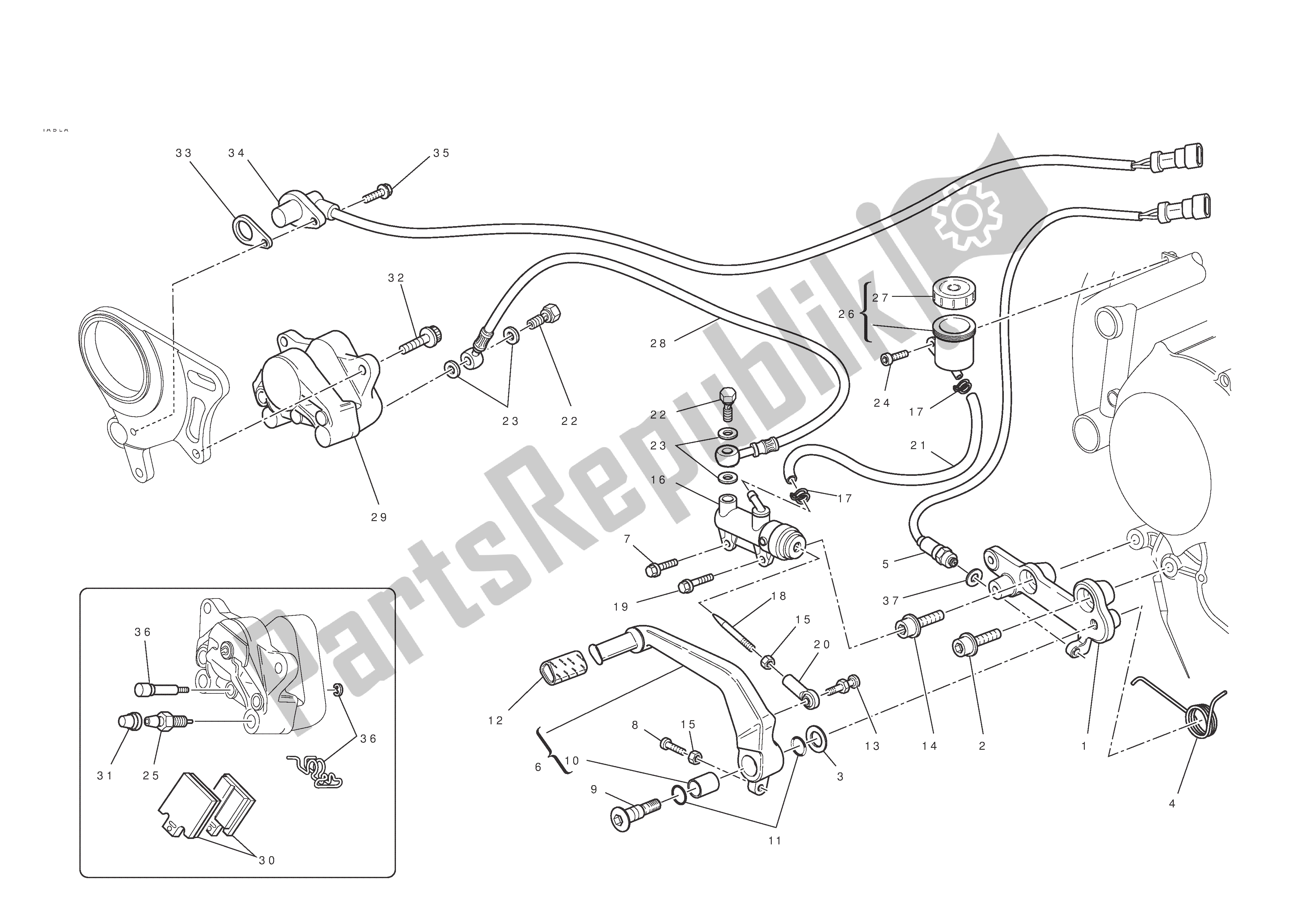 Tutte le parti per il Freno Posteriore del Ducati 848 EVO 2011