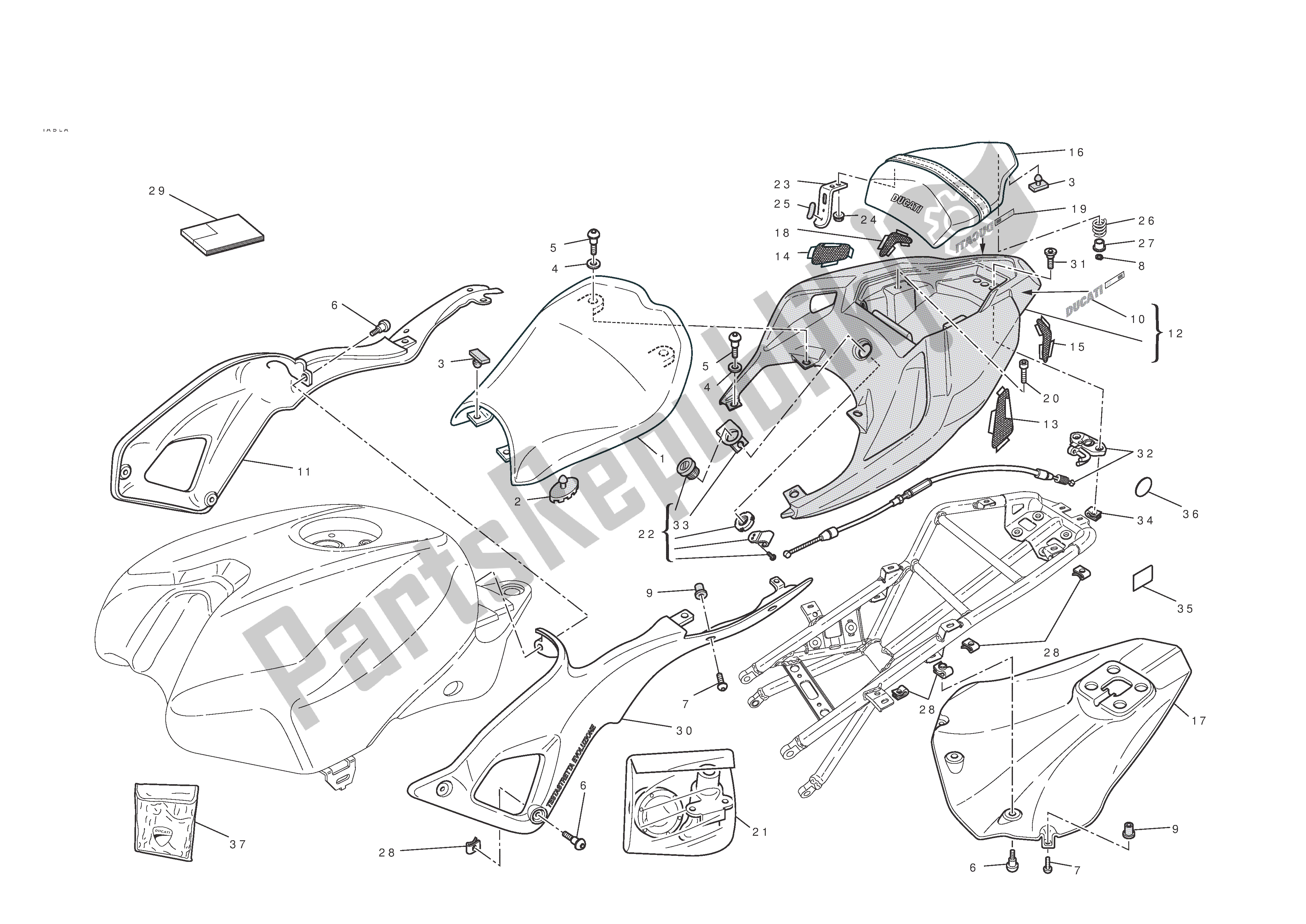 Alle onderdelen voor de Stoel van de Ducati 848 EVO 2011