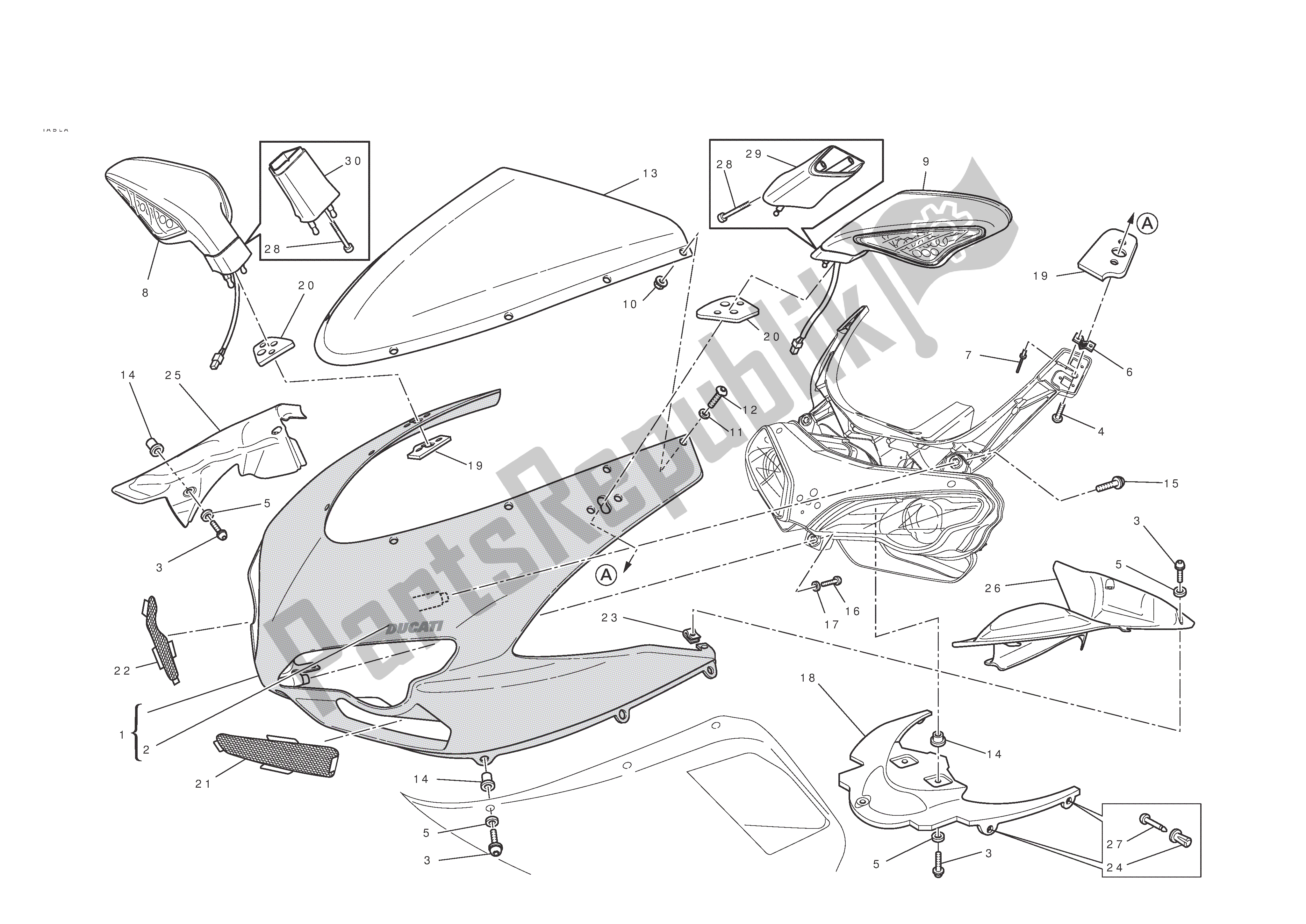 Alle onderdelen voor de Koplamp Kuip van de Ducati 848 EVO 2011
