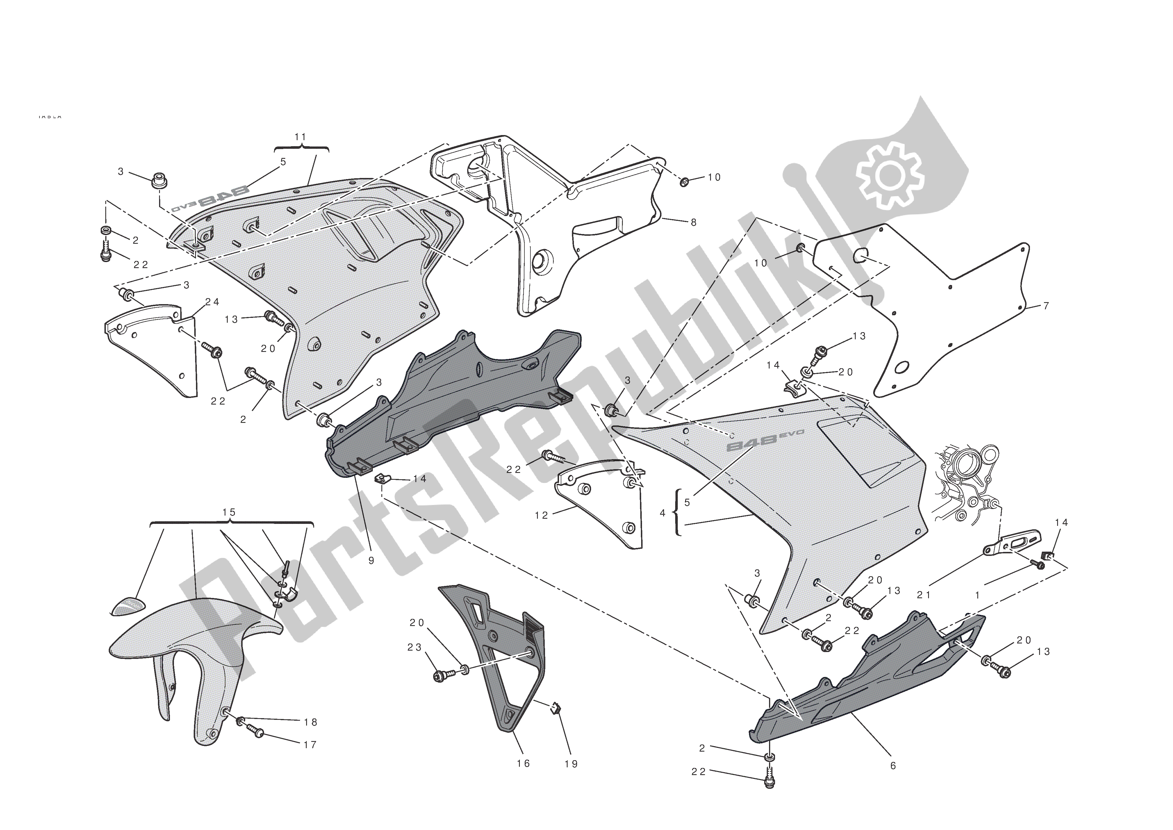 Tutte le parti per il Carenatura del Ducati 848 EVO 2011