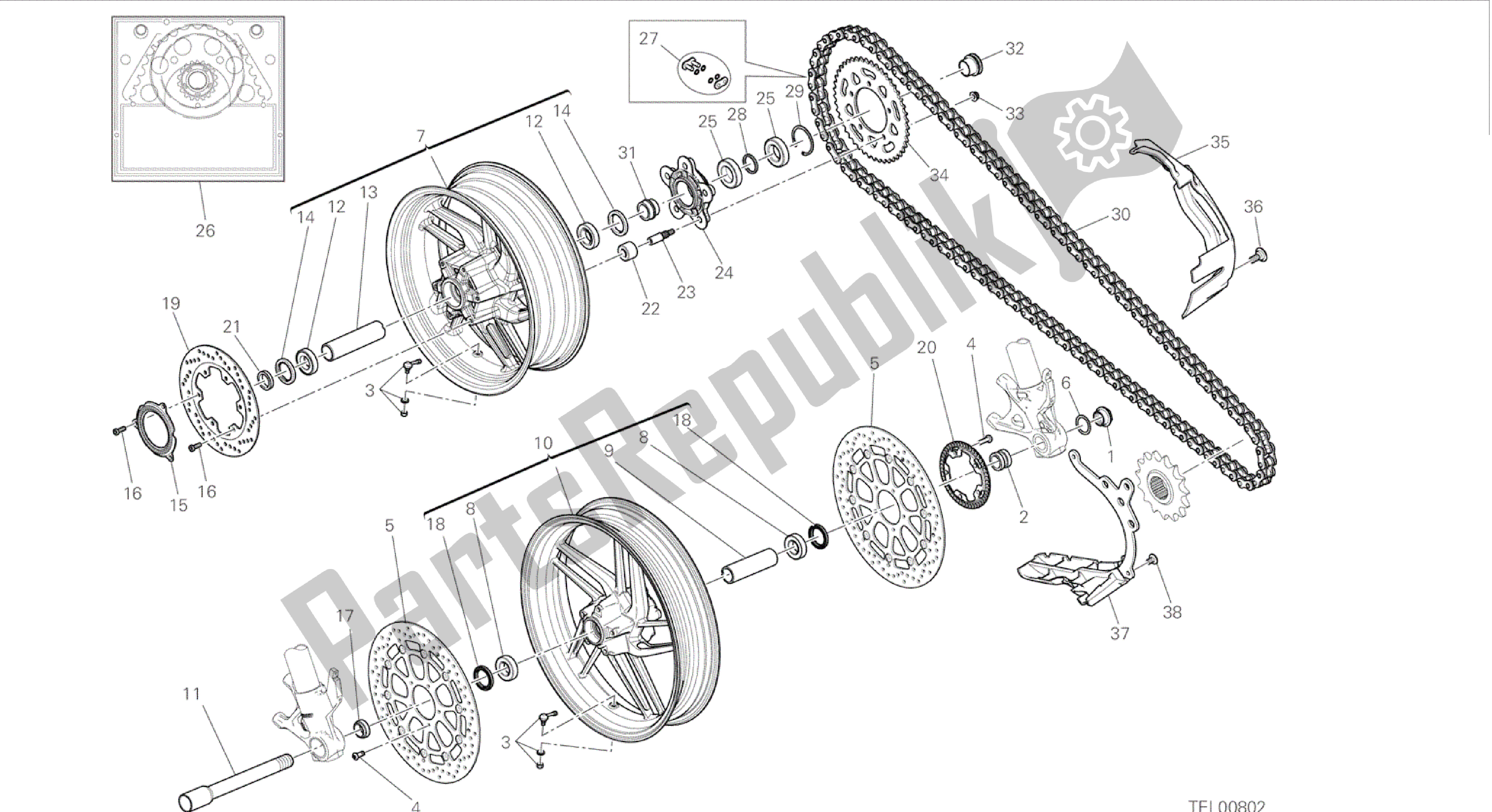 Alle onderdelen voor de Tekening 026 - Ruota Anteriore E Posteriore [mod: 899 Abs, 899 Aws] Groepsframe van de Ducati Panigale 899 2015