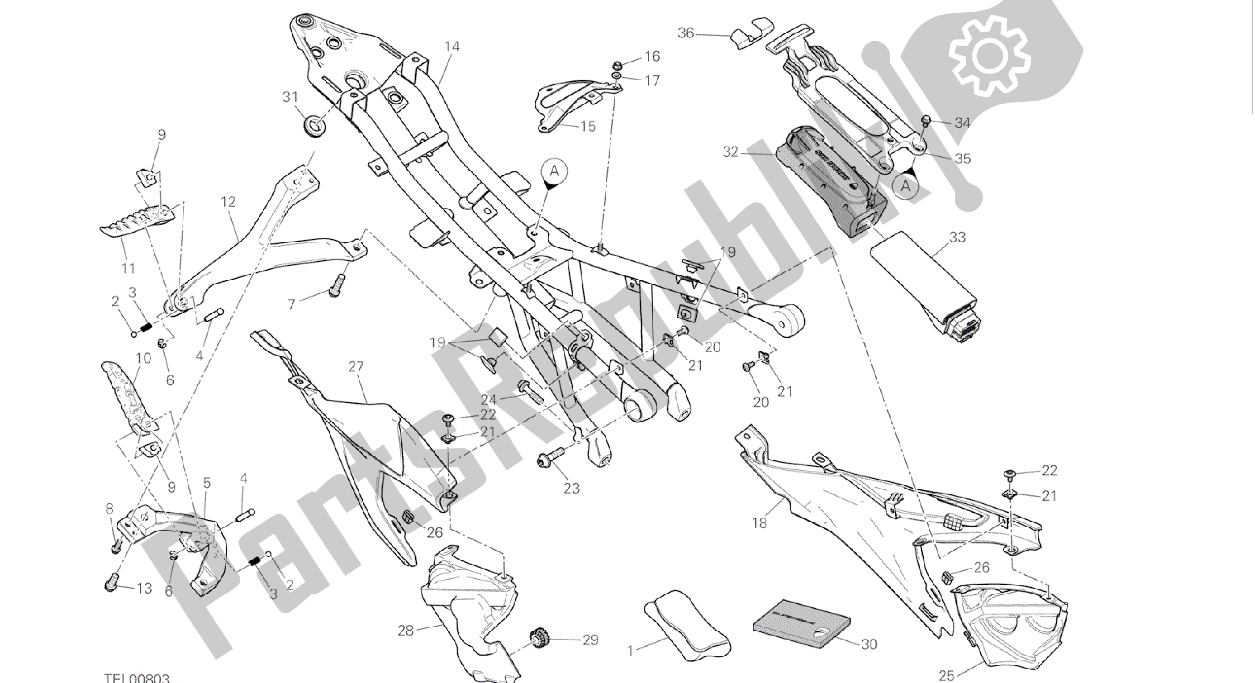 Tutte le parti per il Disegno 027 - Telaio Posteriore Comp. [mod: 899 Abs, 899 Aws] Frame Di Gruppo del Ducati Panigale 899 2015