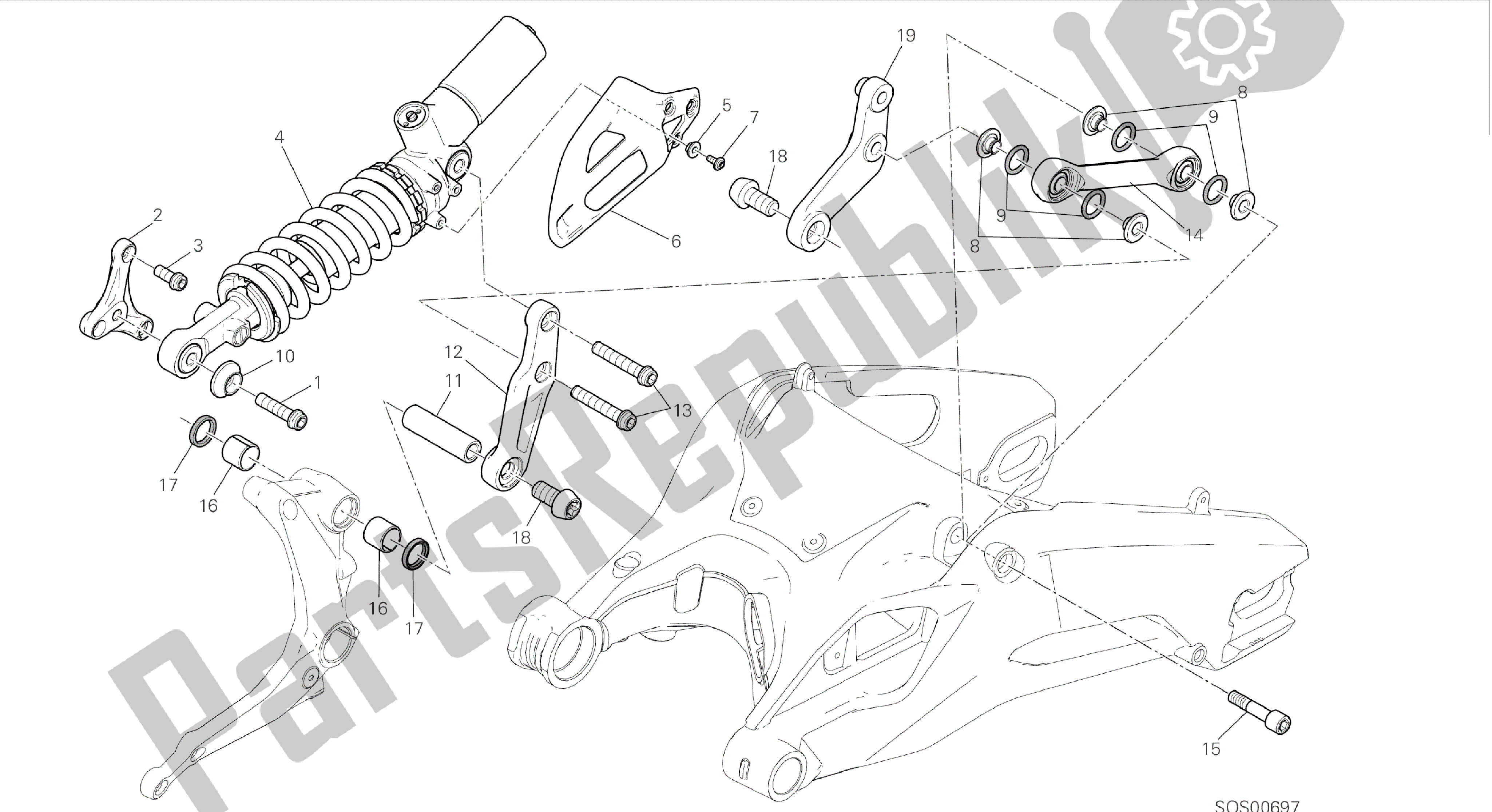 Todas las partes para Dibujo 028 - Marco De Grupo Sospensione Posteriore [mod: 899 Abs, 899 Aws] de Ducati Panigale 899 2015