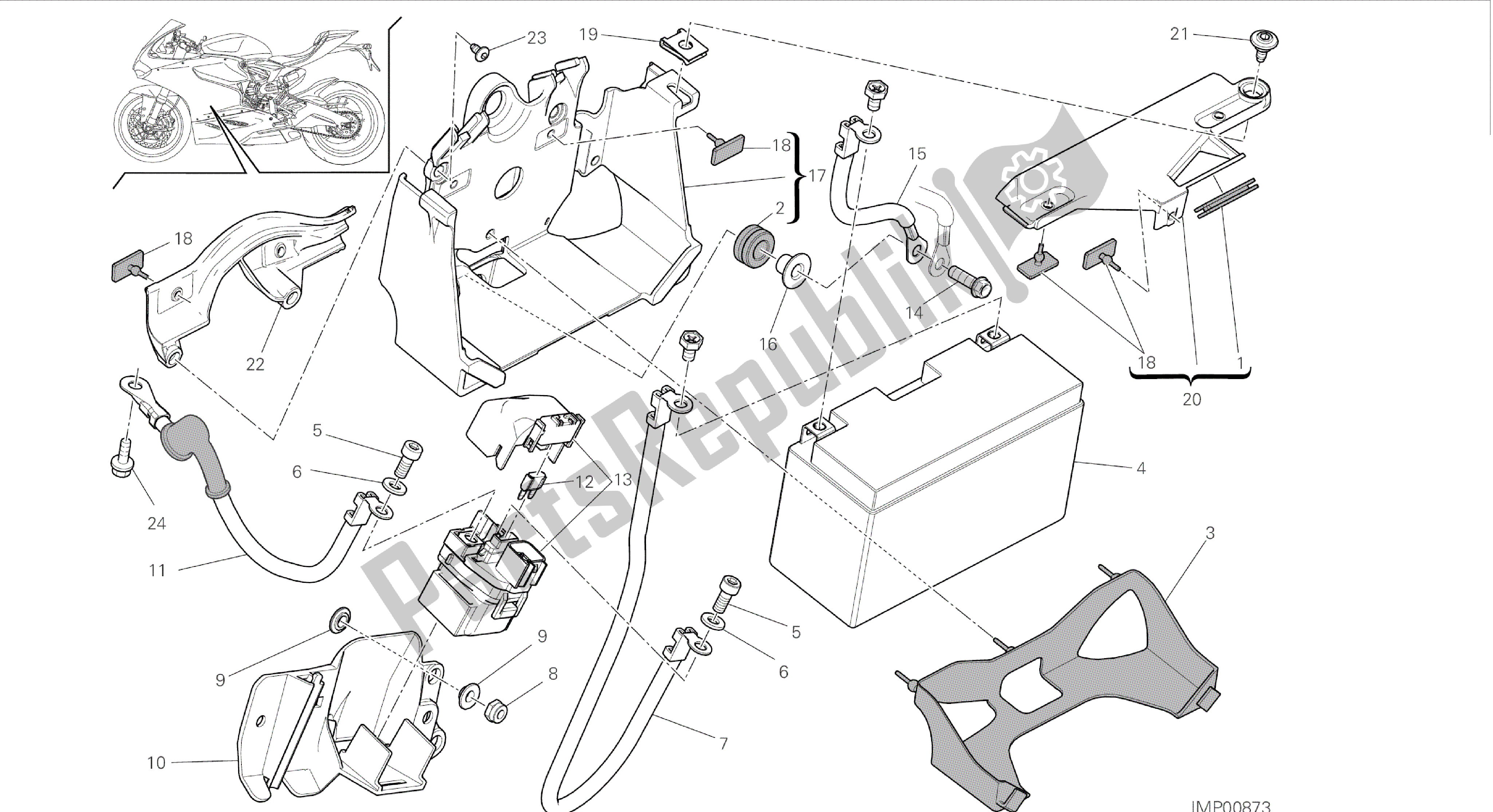 Alle onderdelen voor de Tekening 18a - Batterijhouder [mod: 899 Abs, 899 Aws] Groep Elektrisch van de Ducati Panigale 899 2015