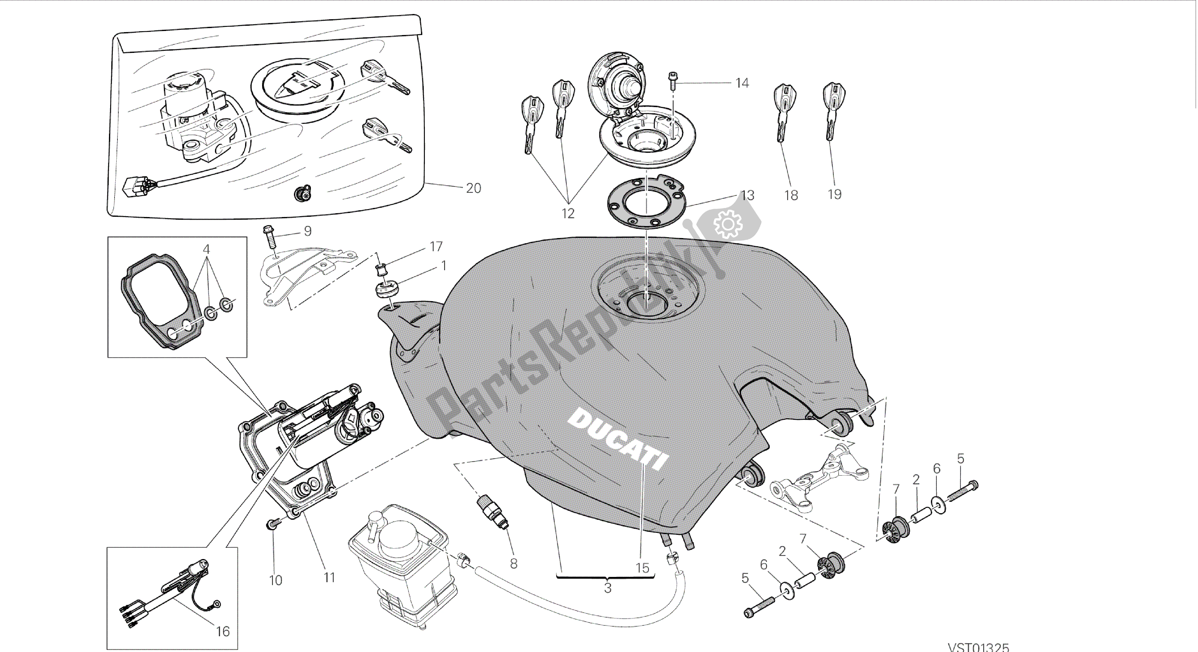 Todas las partes para Dibujo 032 - Tanque [mod: 899 Abs, 899 Aws; Xst: Twn] Marco De Grupo de Ducati Panigale 899 2015