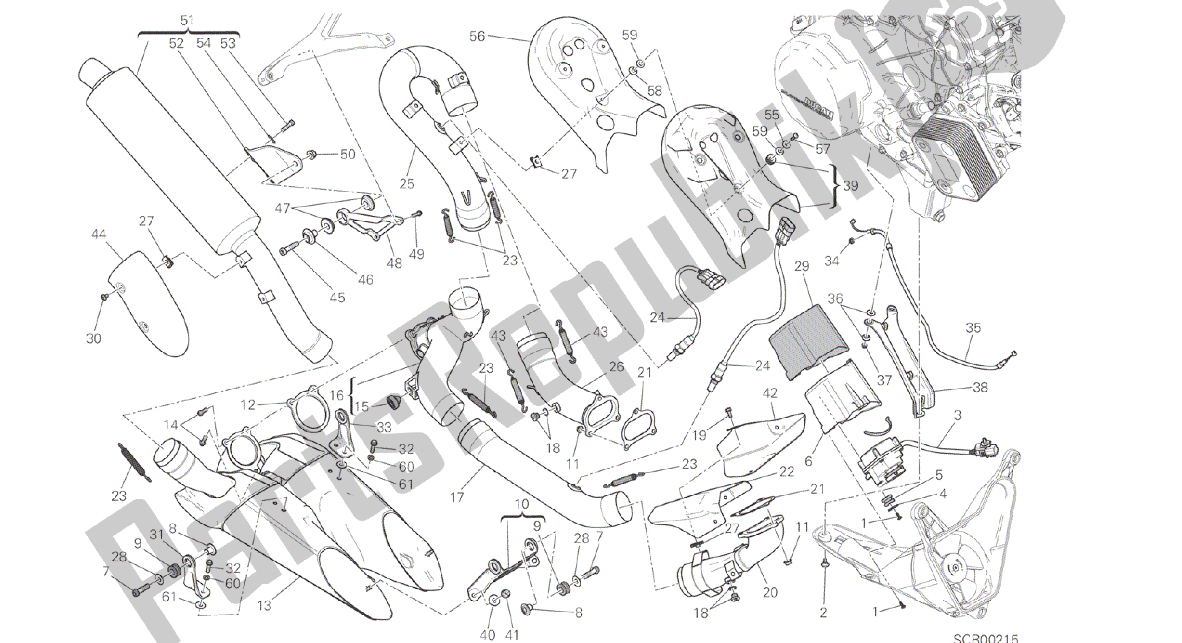 Todas las partes para Dibujo 19a - Sistema De Escape (jap) [mod: 899 Abs, 899 Aws; Xst: Jap, Twn] Marco De Grupo de Ducati Panigale 899 2015