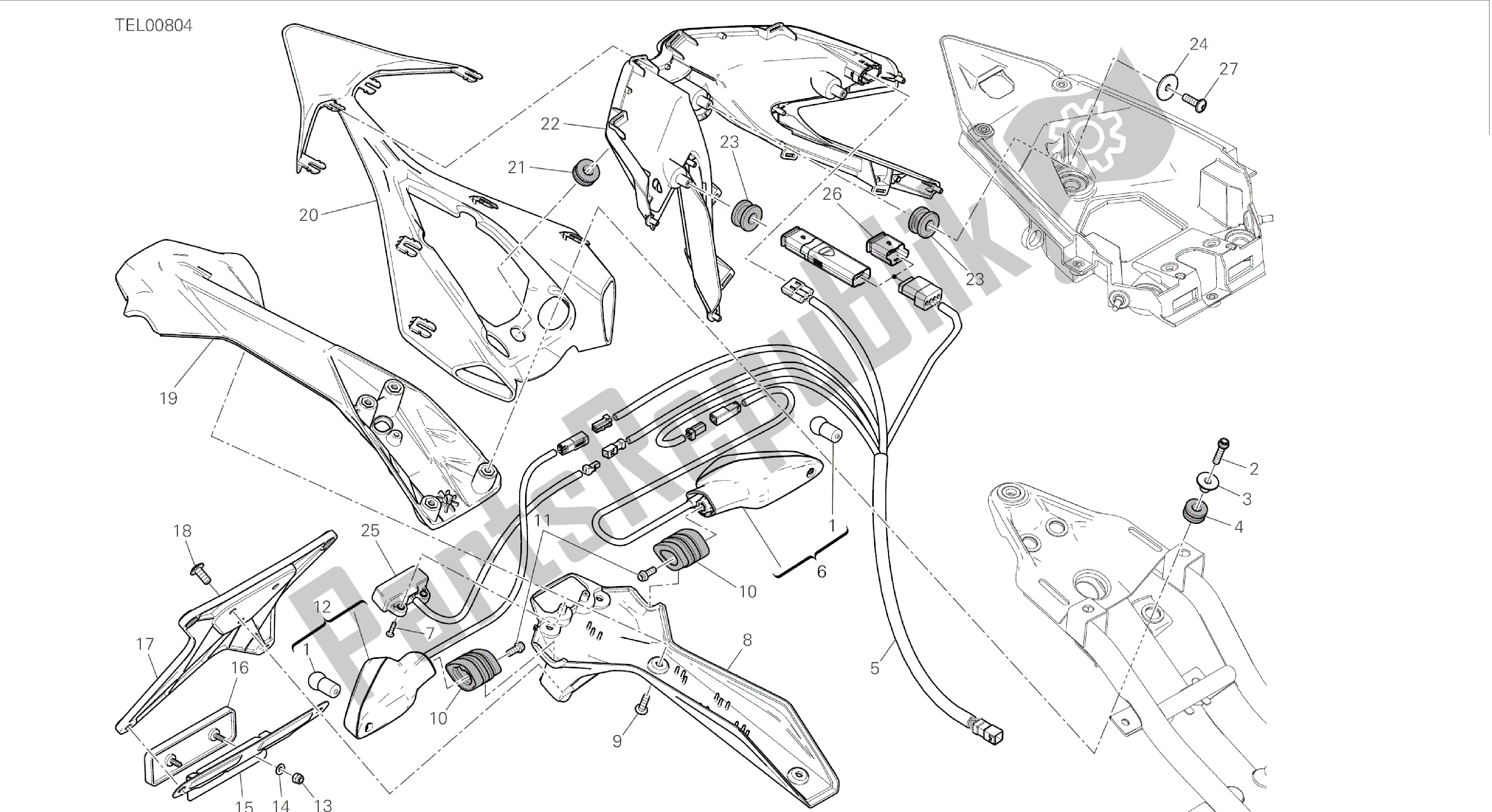 Todas las partes para Dibujo 27a - Soporte De Matrícula - Luz Trasera [mod: 899 Abs, 899aws; Marco De Grupo Xst: Eur, Fra, Jap, Twn] de Ducati Panigale 899 2015