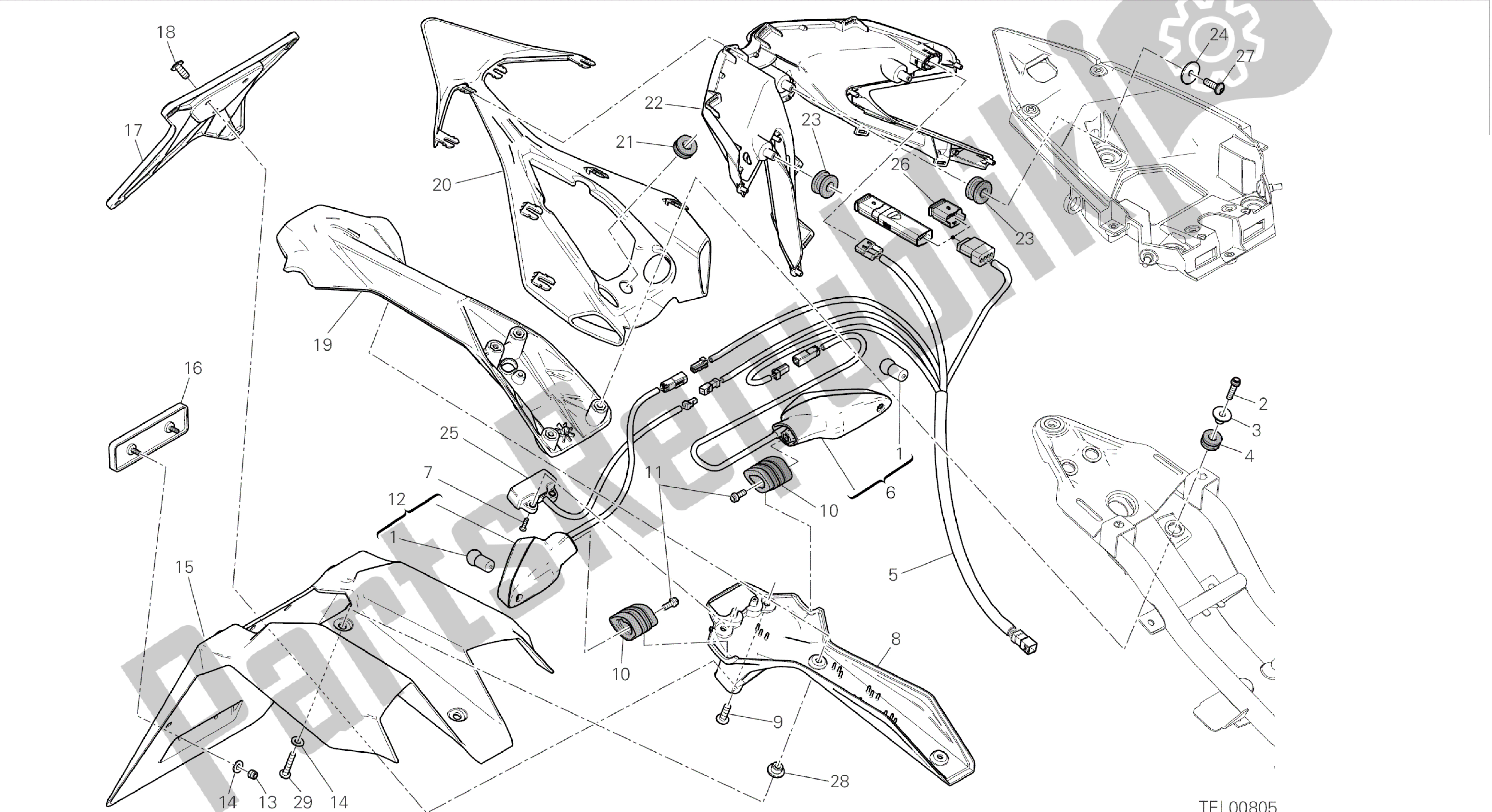 Todas las partes para Dibujo 27b - Soporte De Matrícula - Luz Trasera - (aus) [mod: 899 Abs, 899aws; Xst: Aus] Marco De Grupo de Ducati Panigale 899 2015