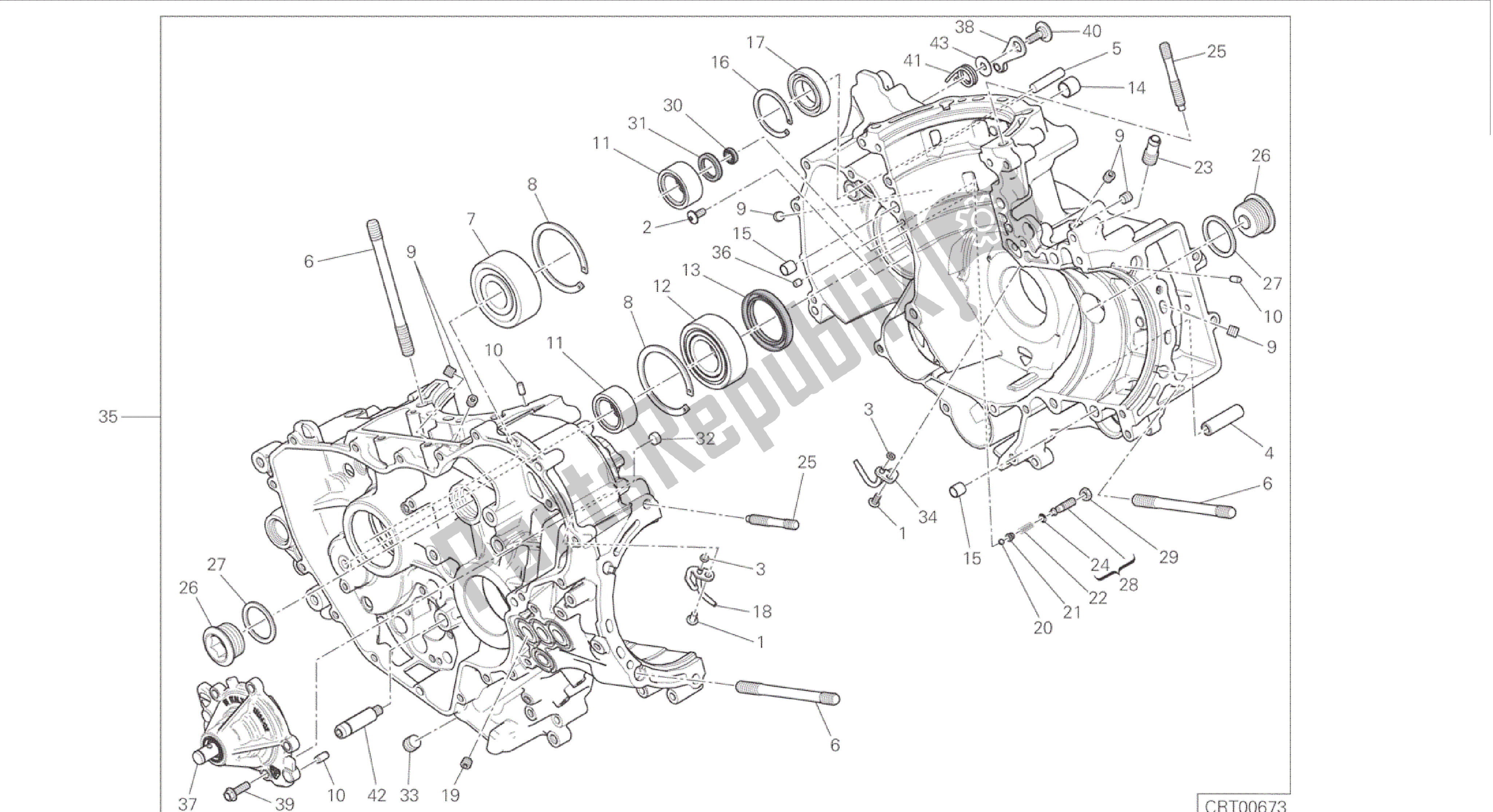 Tutte le parti per il Disegno 010 - Coppia Motore Semicarter [mod: 899 Abs, 899 Aws] del Ducati Panigale 899 2015