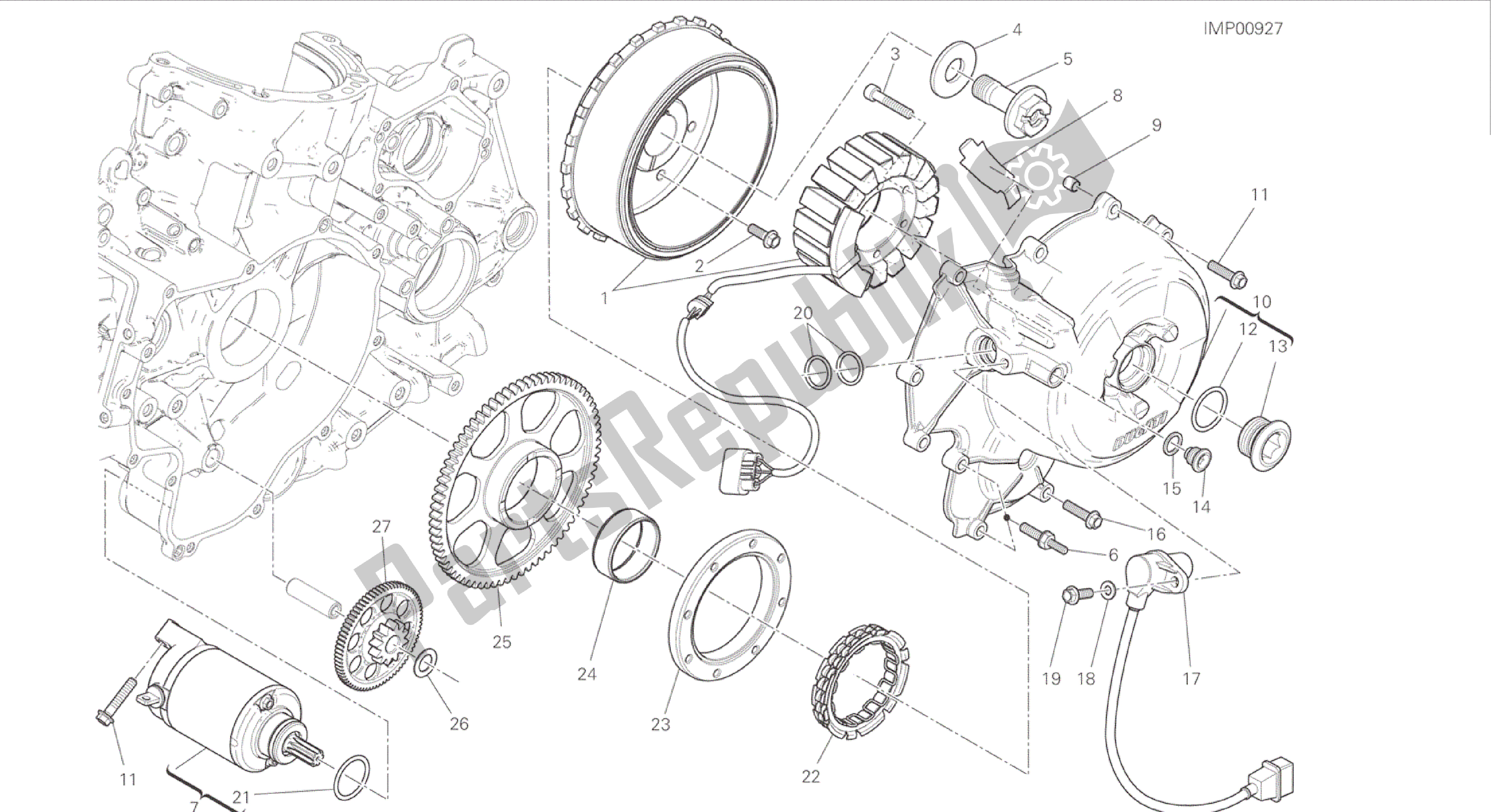 Todas las partes para Dibujo 012 - Arranque Eléctrico Y Encendido [mod: 899 Abs, 899 Aws] Motor De Grupo de Ducati Panigale 899 2015