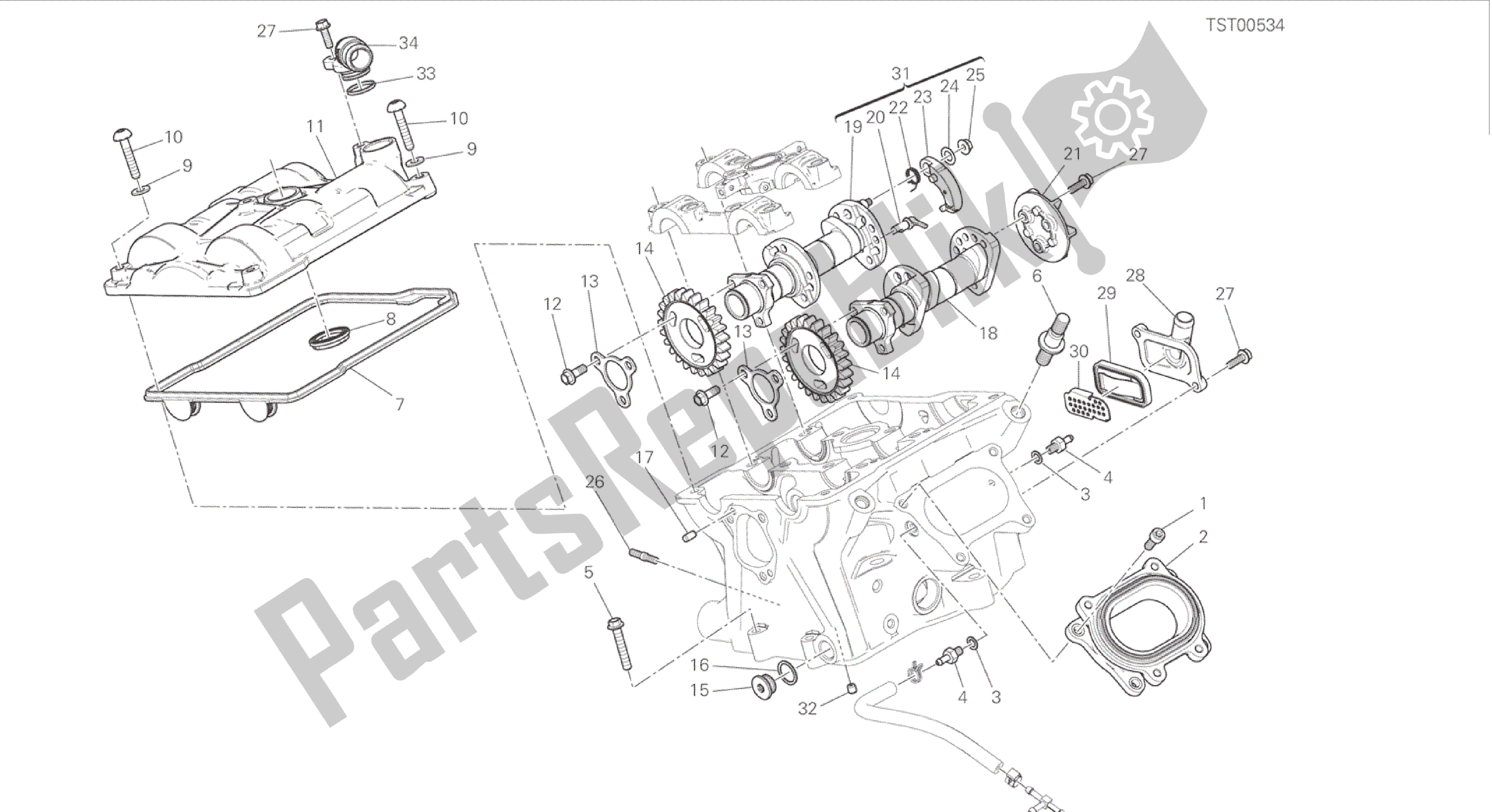 Alle onderdelen voor de Tekening 13a - Verticale Cilinderkop - Timing [mod: 899 Abs, 899aws; Xst: Twn] Groepsmotor van de Ducati Panigale 899 2015