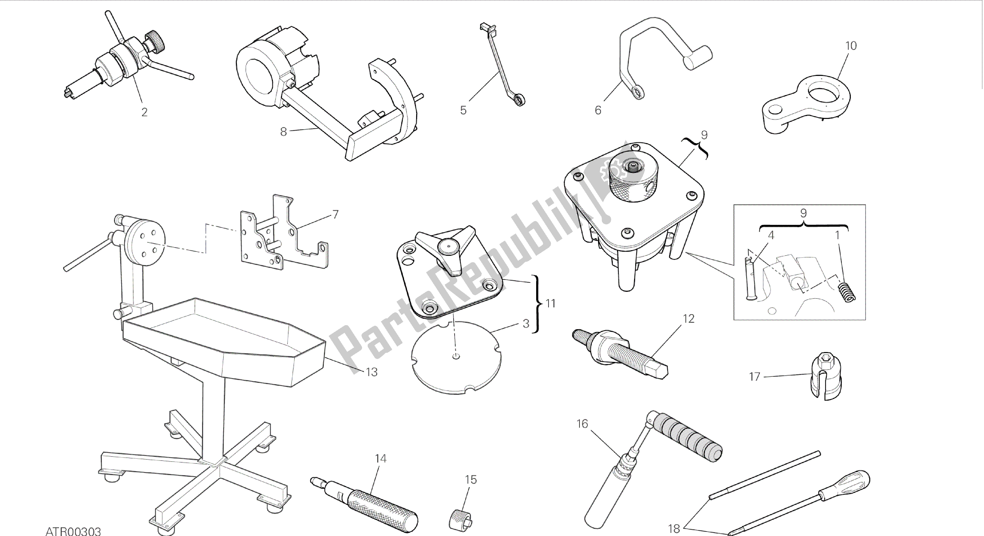 Alle onderdelen voor de Tekening 01b - Werkplaats Service Tools [mod: 899 Abs, 899 Aws] Groep Tools van de Ducati Panigale 899 2015