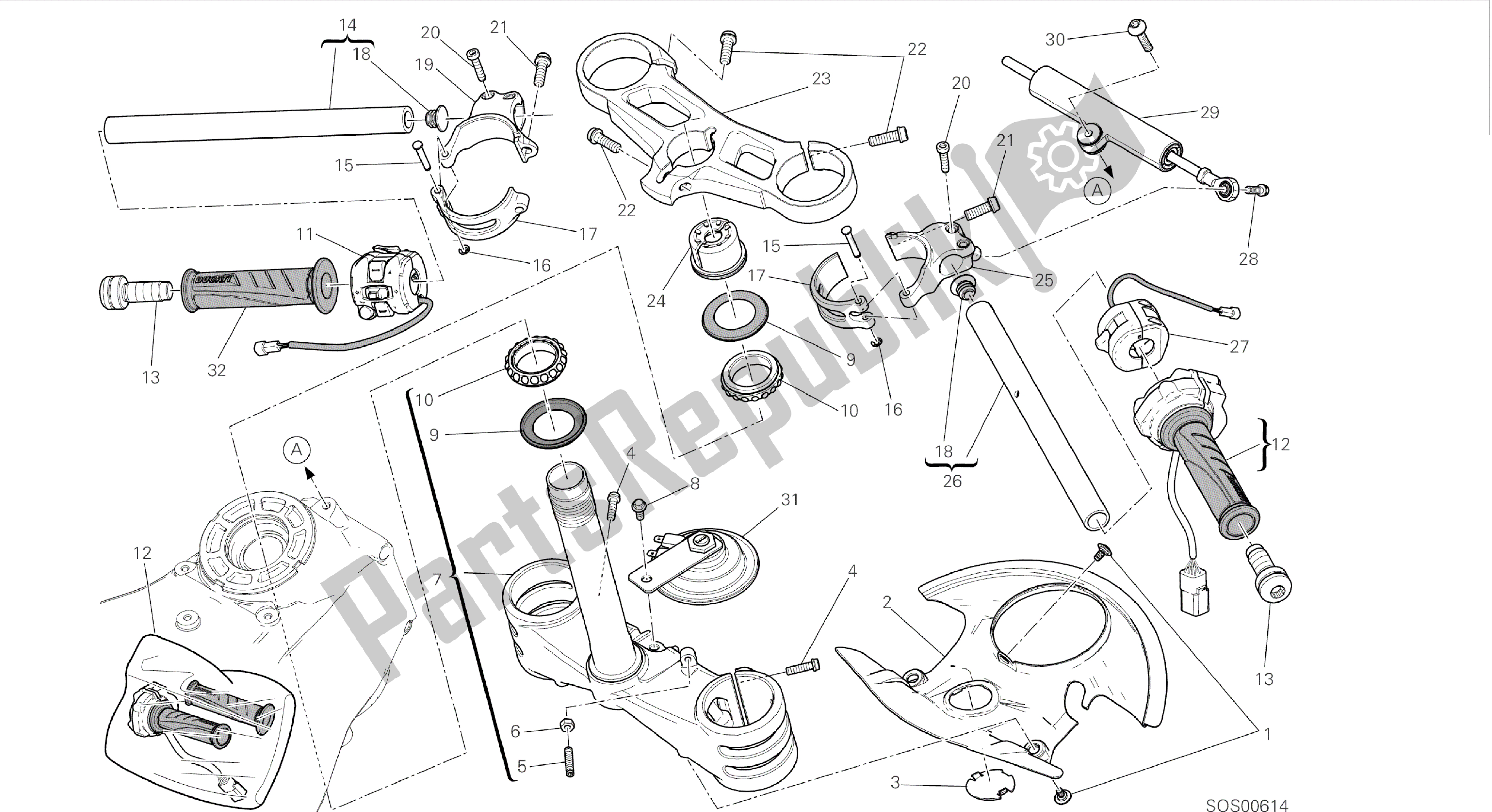 Alle onderdelen voor de Tekening 021 - Semimanubri - Ammortizzatore Di Sterzo [mod: 899 Abs, 899aws] Groepsframe van de Ducati Panigale 899 2015