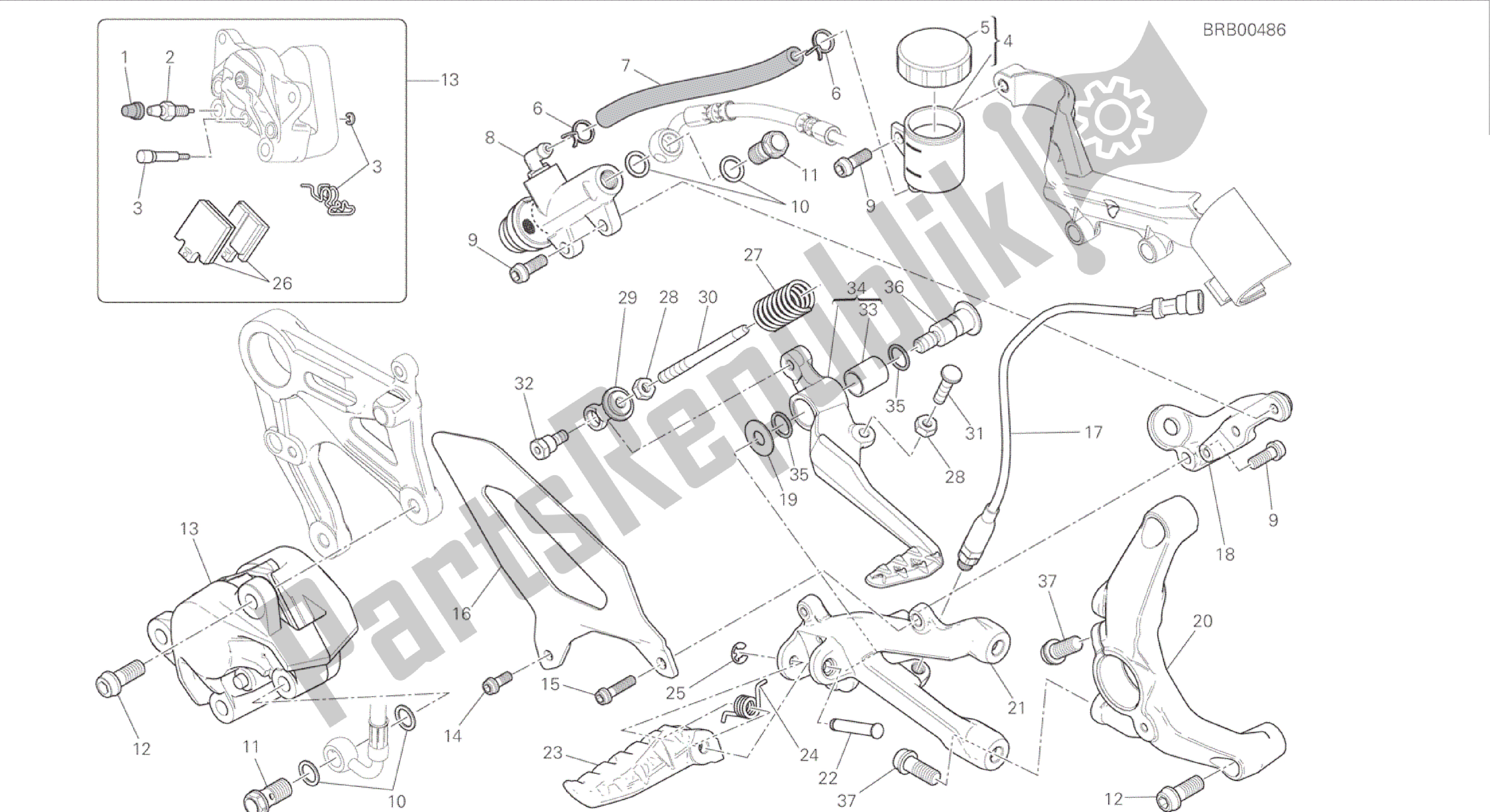 Todas las partes para Dibujo 025 - Freno Posteriore [mod: 899 Abs, 899 Aws] Cuadro De Grupo de Ducati Panigale 899 2015