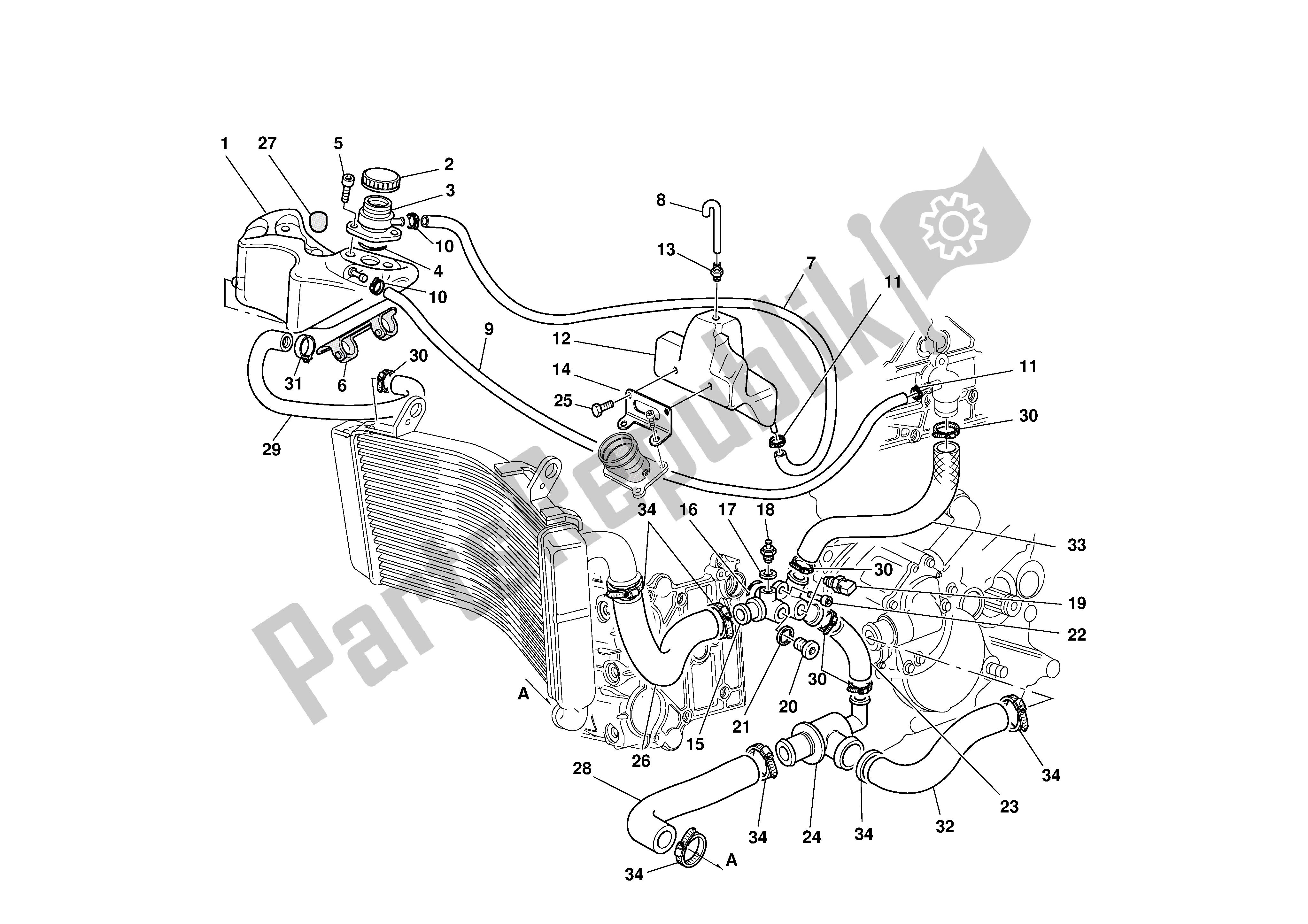 Tutte le parti per il Circuito Di Raffreddamento del Ducati 996R 2001