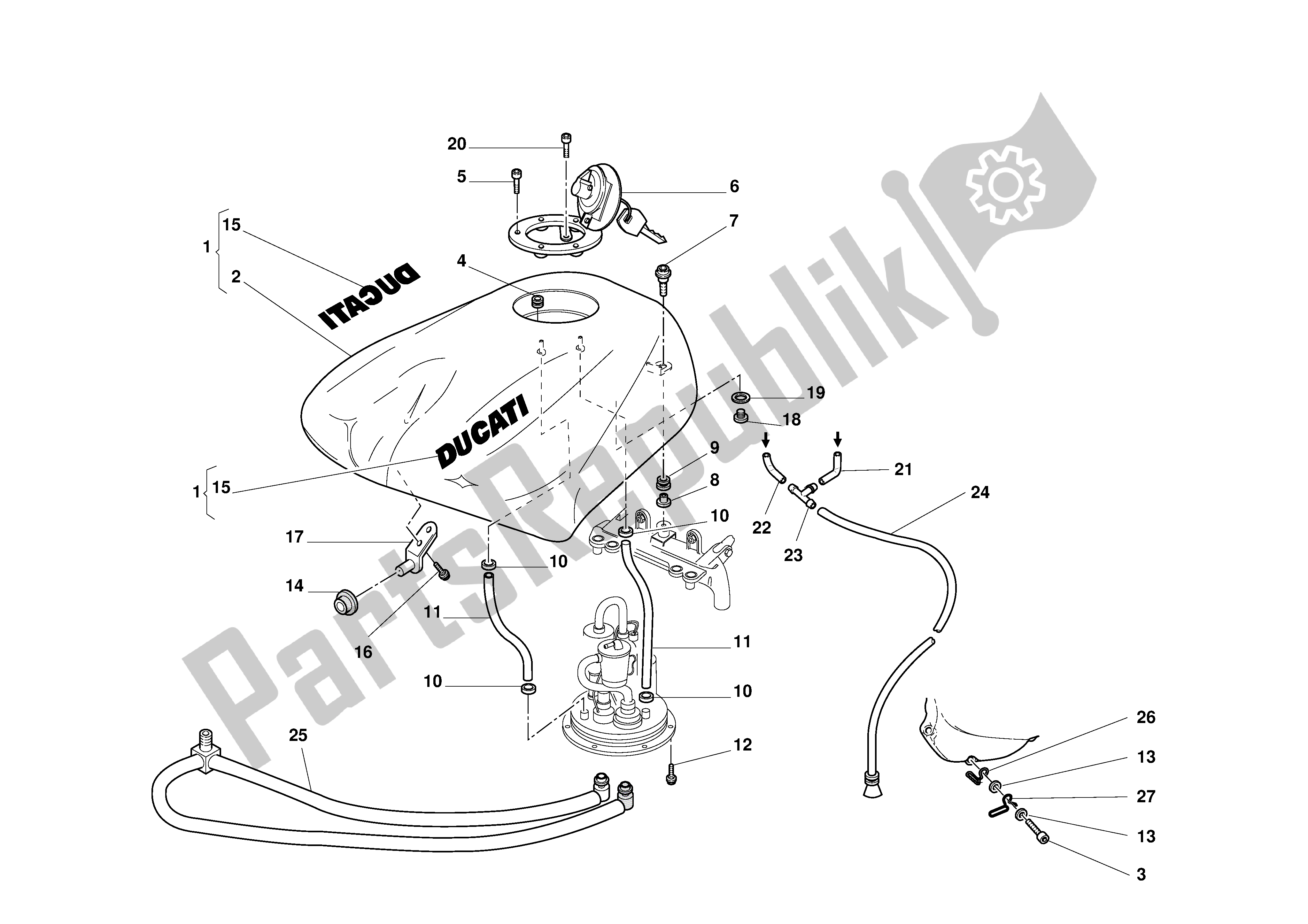 Todas las partes para Depósito De Combustible de Ducati 996R 2001