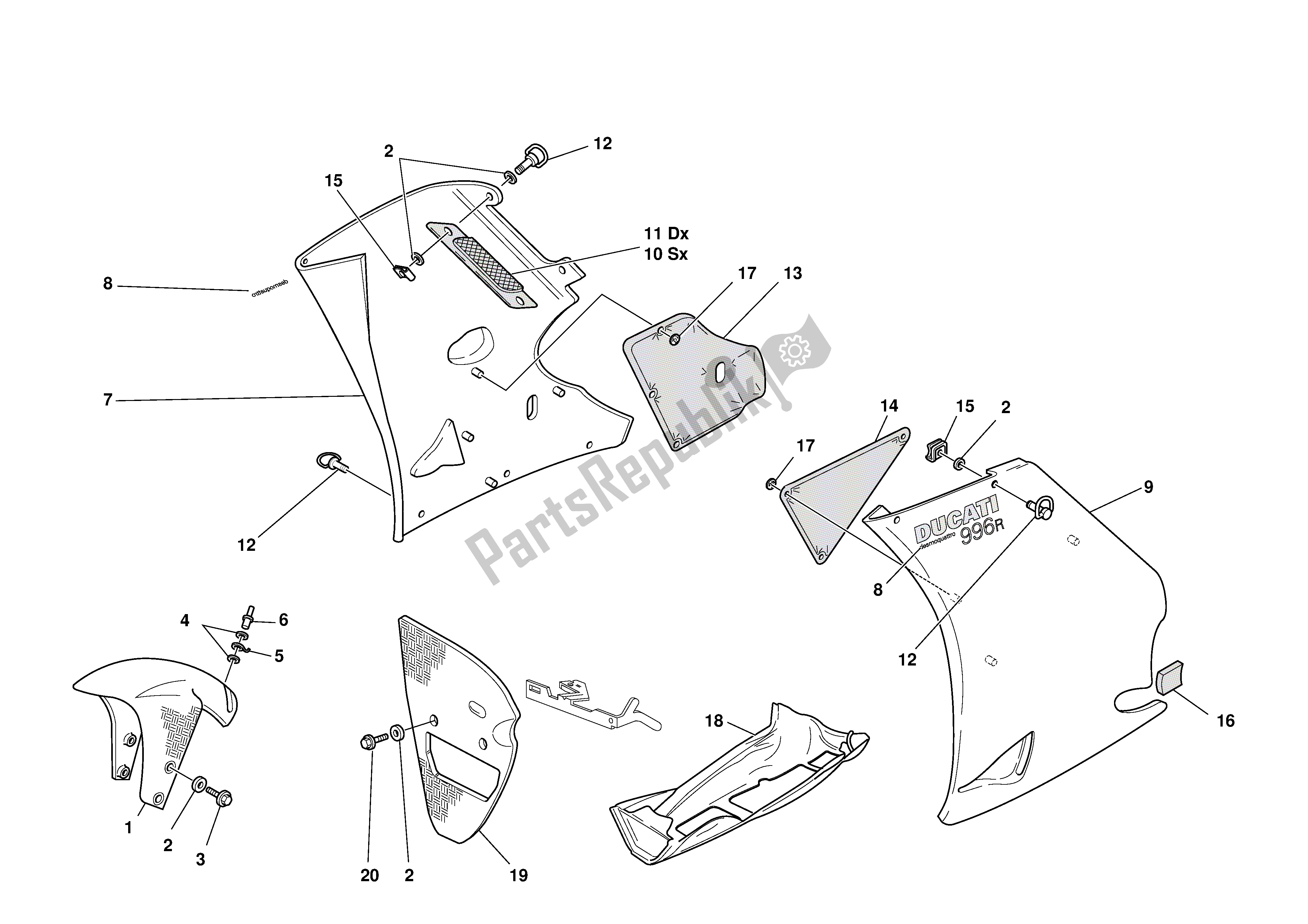 Tutte le parti per il Carenatura del Ducati 996R 2001