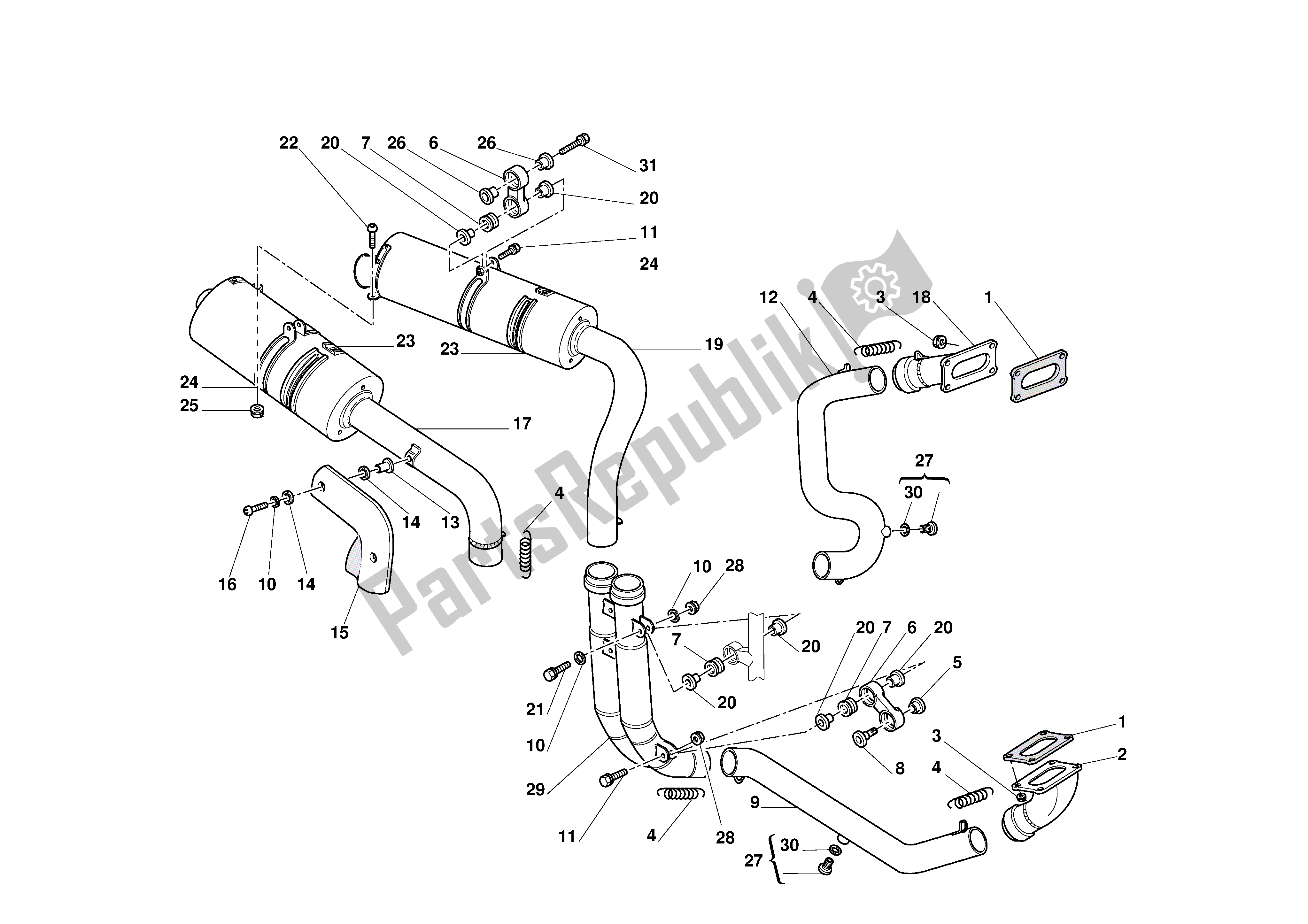 Alle onderdelen voor de Uitlaatsysteem van de Ducati 996R 2001