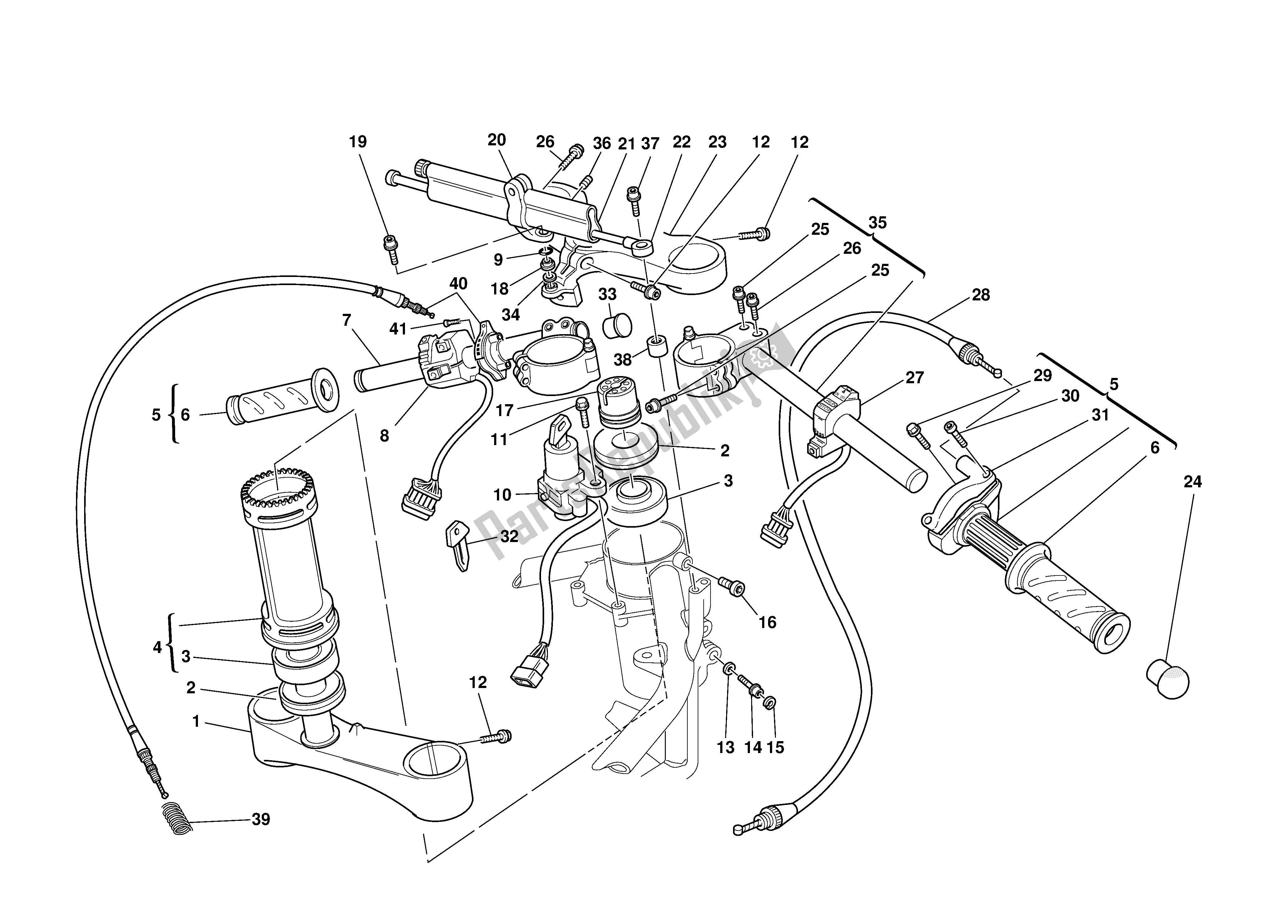 Tutte le parti per il Mezzo Manubrio-ammortizzatore-assorbitore del Ducati 996R 2001