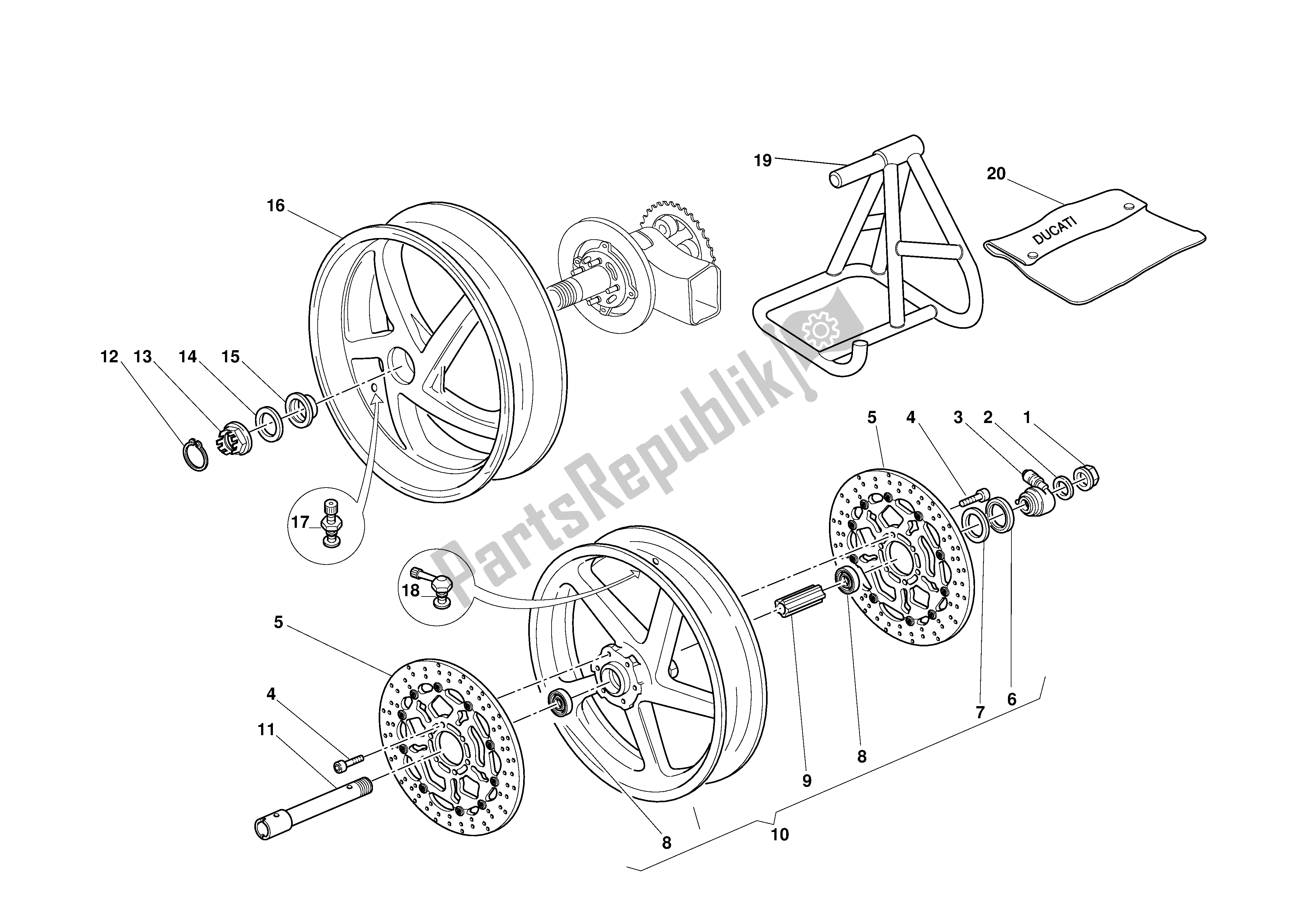 Todas las partes para Ruedas Delanteras Y Traseras de Ducati 996S Biposto 2001