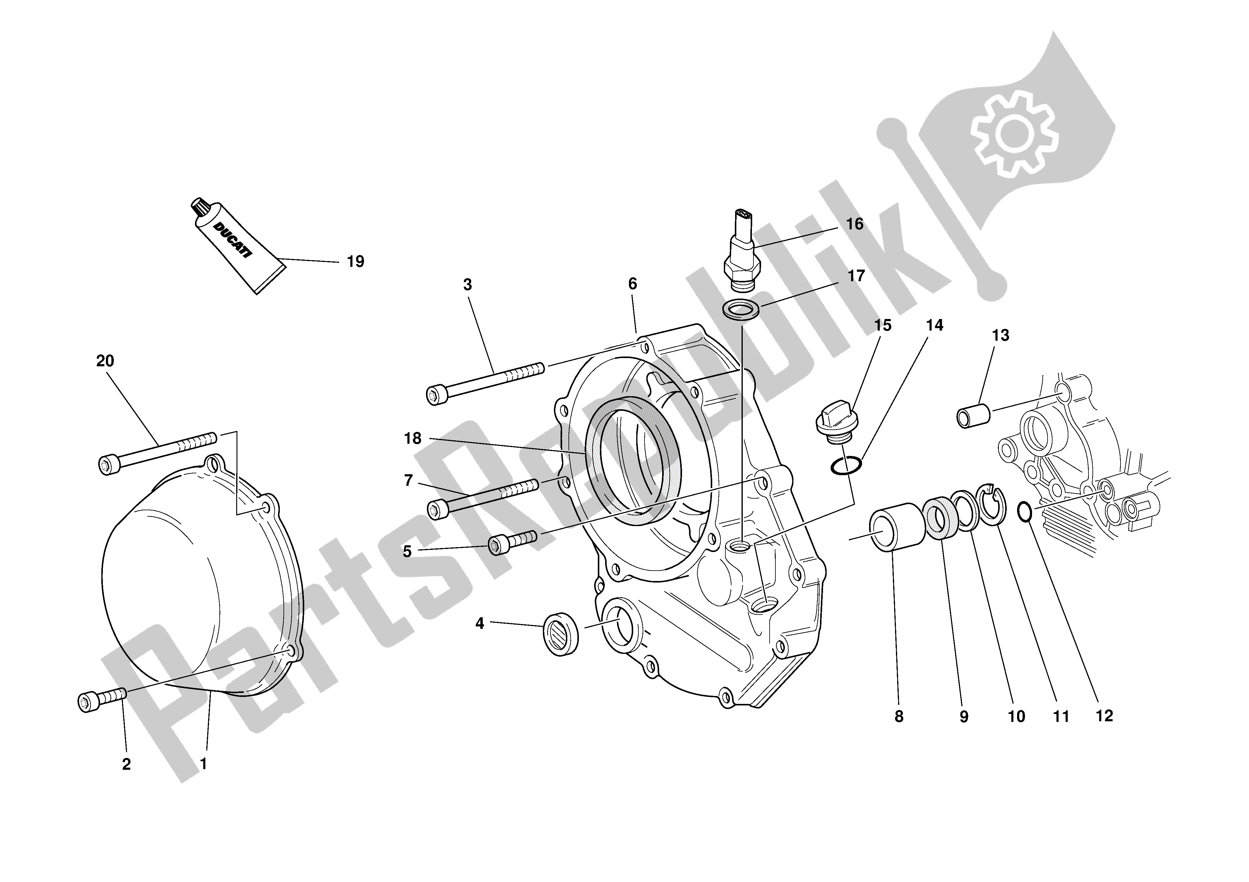 Alle onderdelen voor de Koppelingsdeksel van de Ducati 996S Biposto 2001