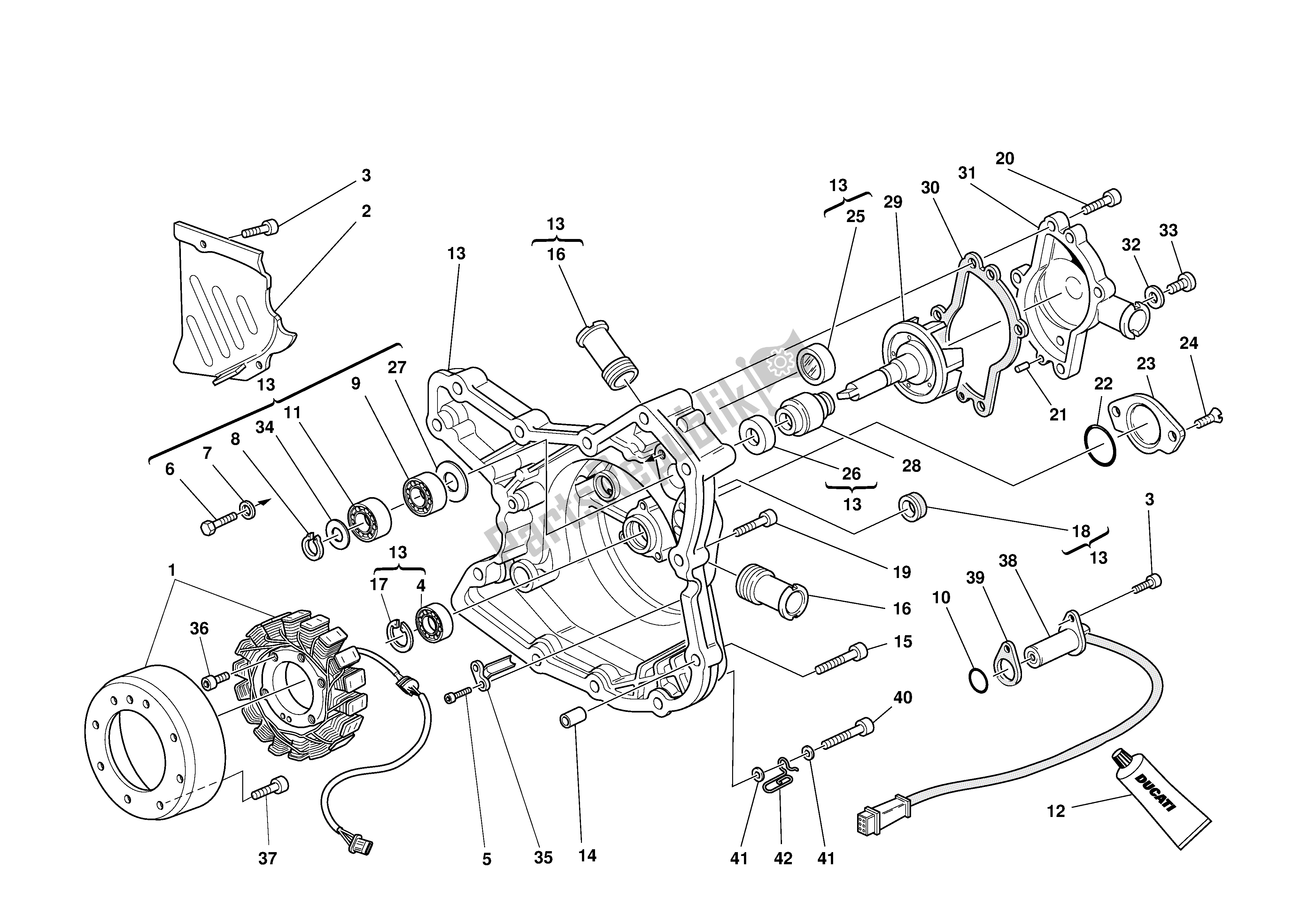 Alle onderdelen voor de Waterpomp -alternator Deksel van de Ducati 996S Biposto 2001