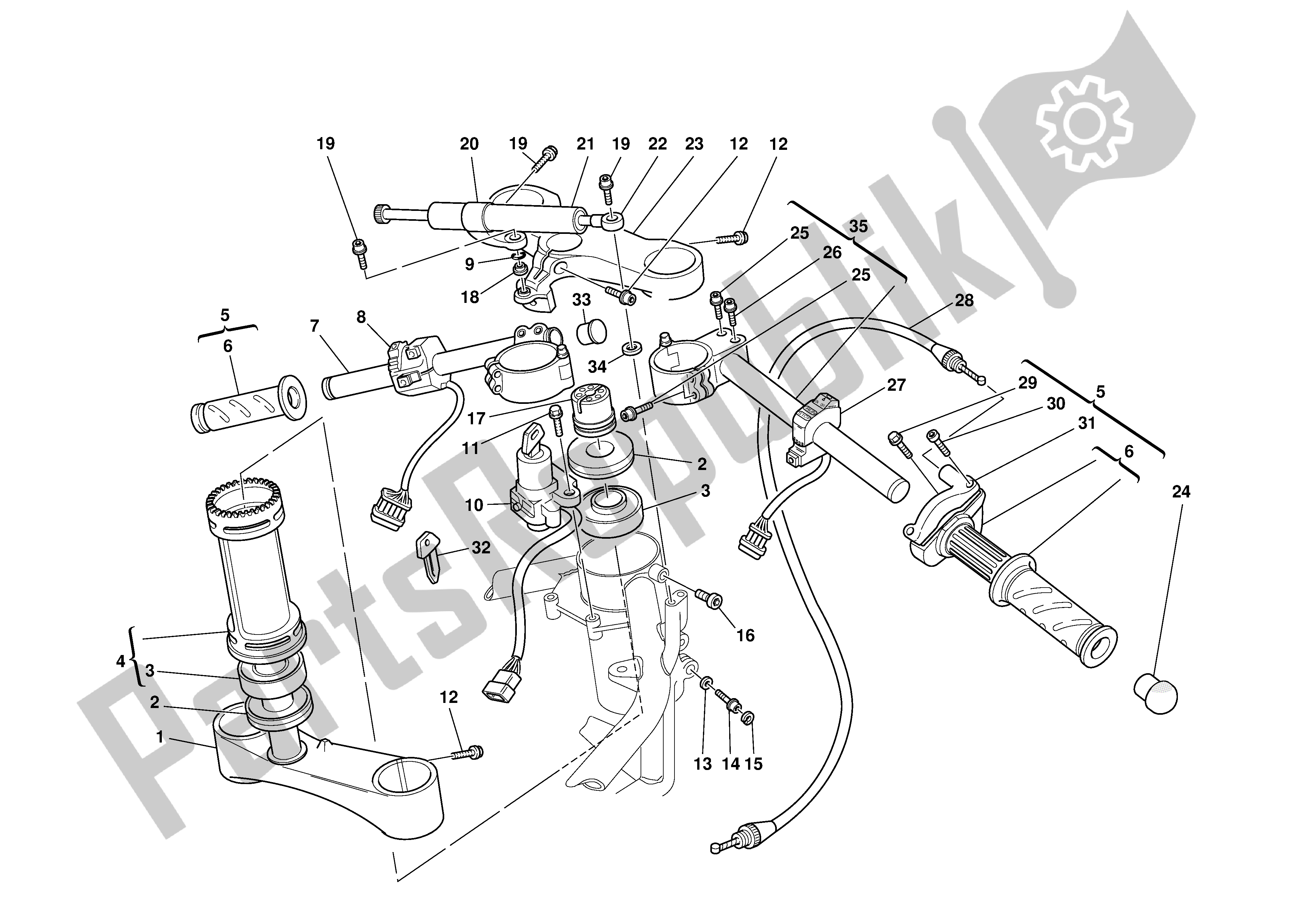 Tutte le parti per il Mezzo Manubrio-ammortizzatore-assorbitore del Ducati 996S Biposto 2001