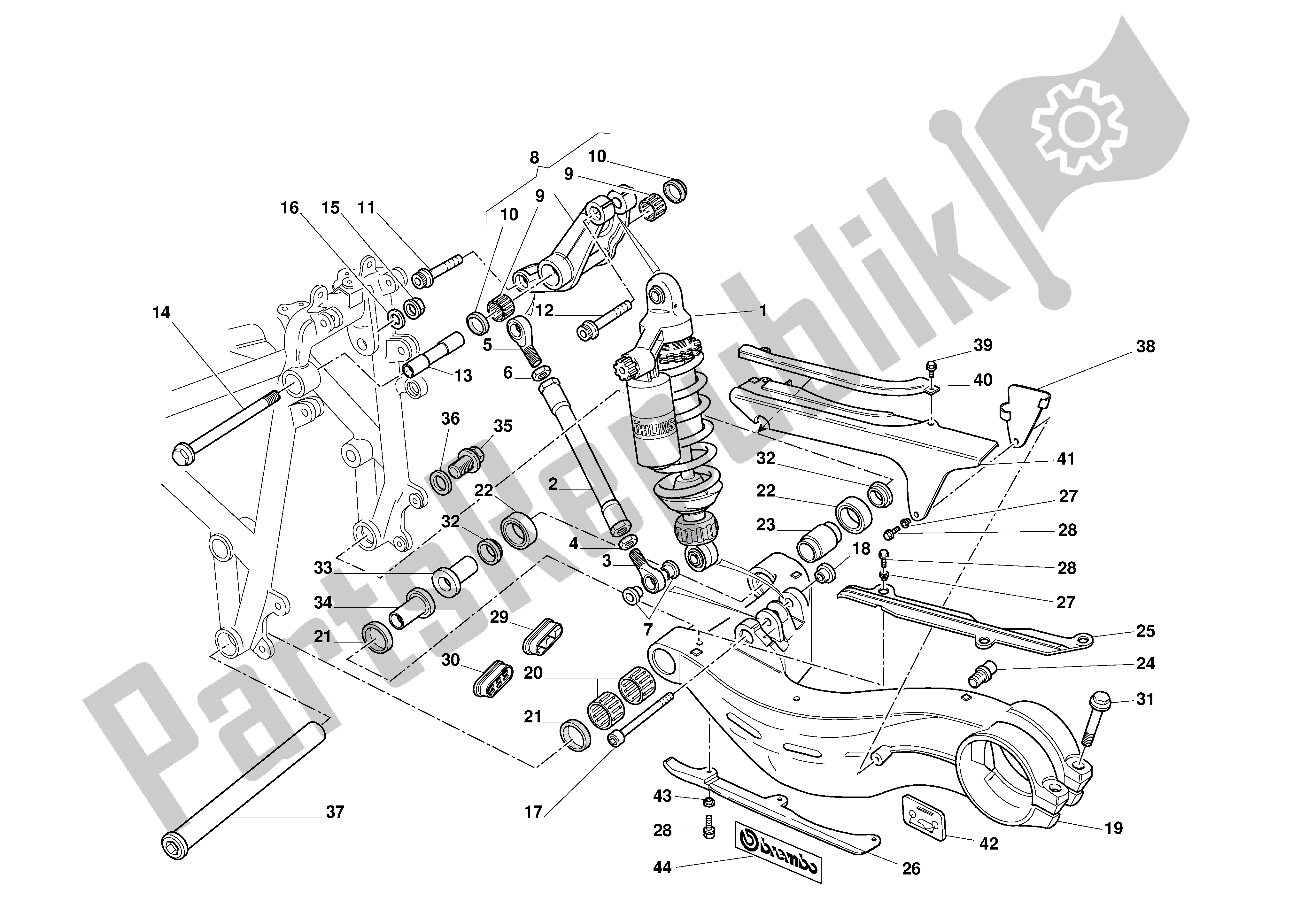 Tutte le parti per il Sospensione Posteriore del Ducati 998S Bayliss 2002