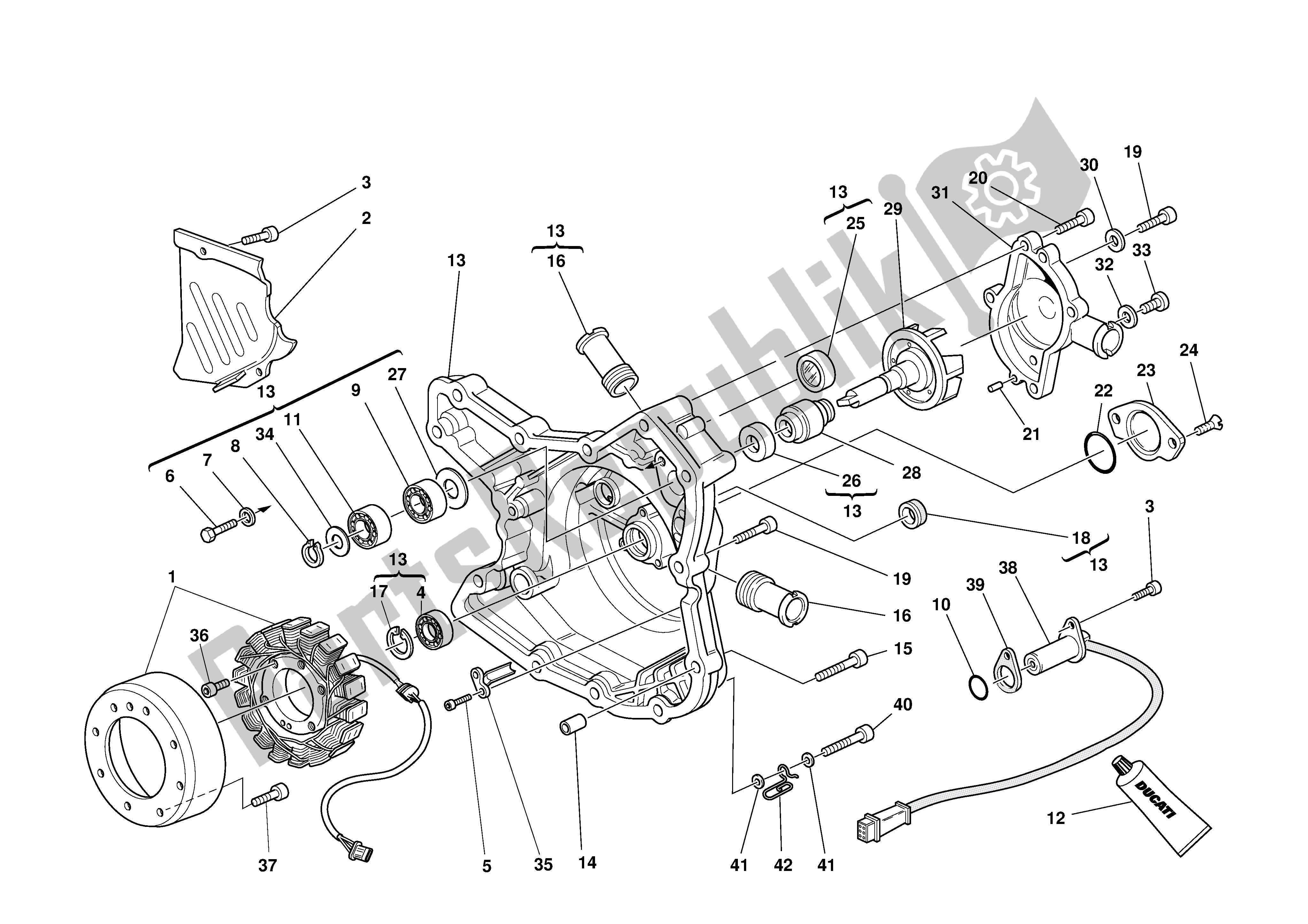 Todas las partes para Bomba De Agua -cubierta Del Alternador de Ducati 998S Bayliss 2002