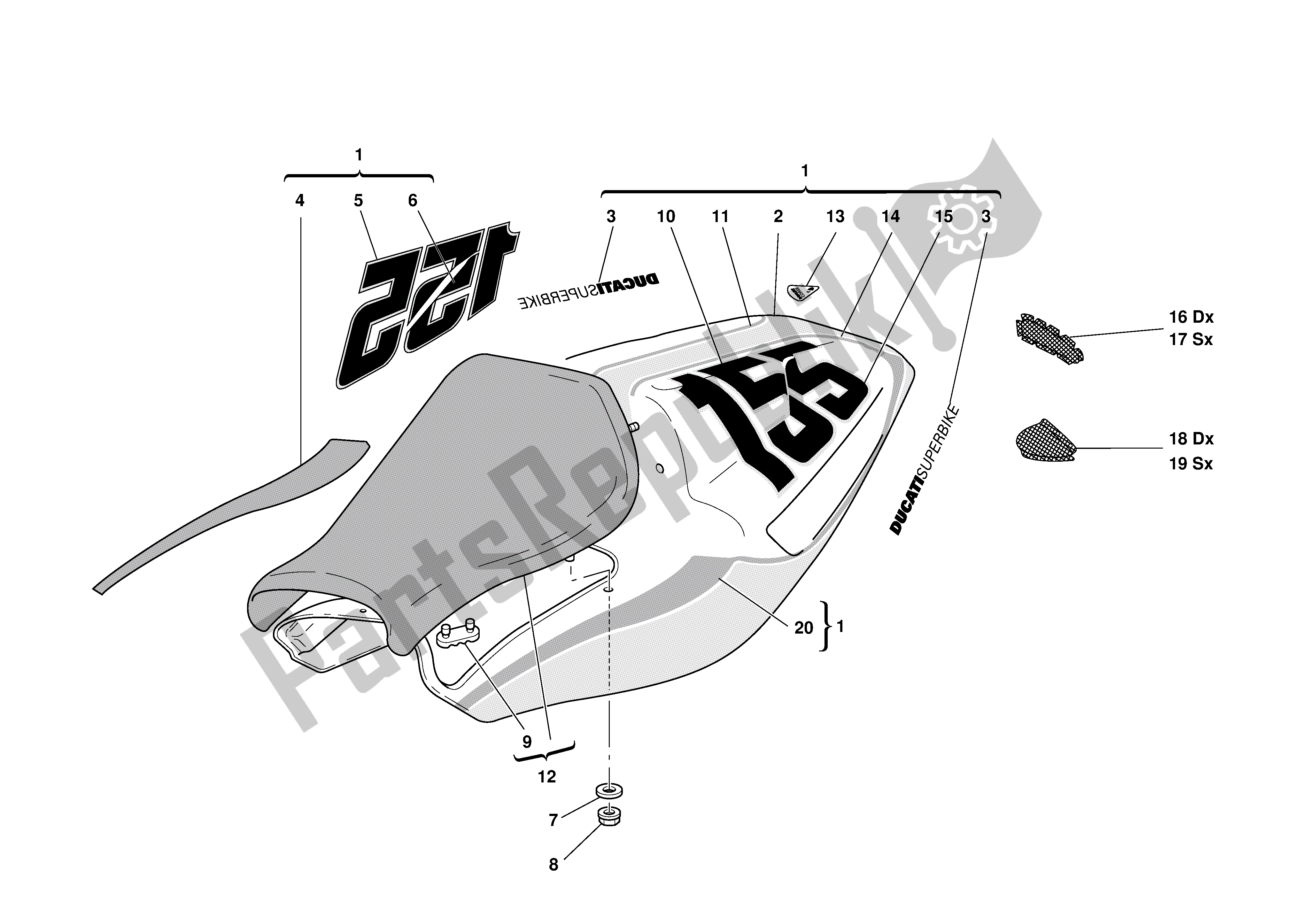 Todas las partes para Asiento de Ducati 998S Bostrom 2002