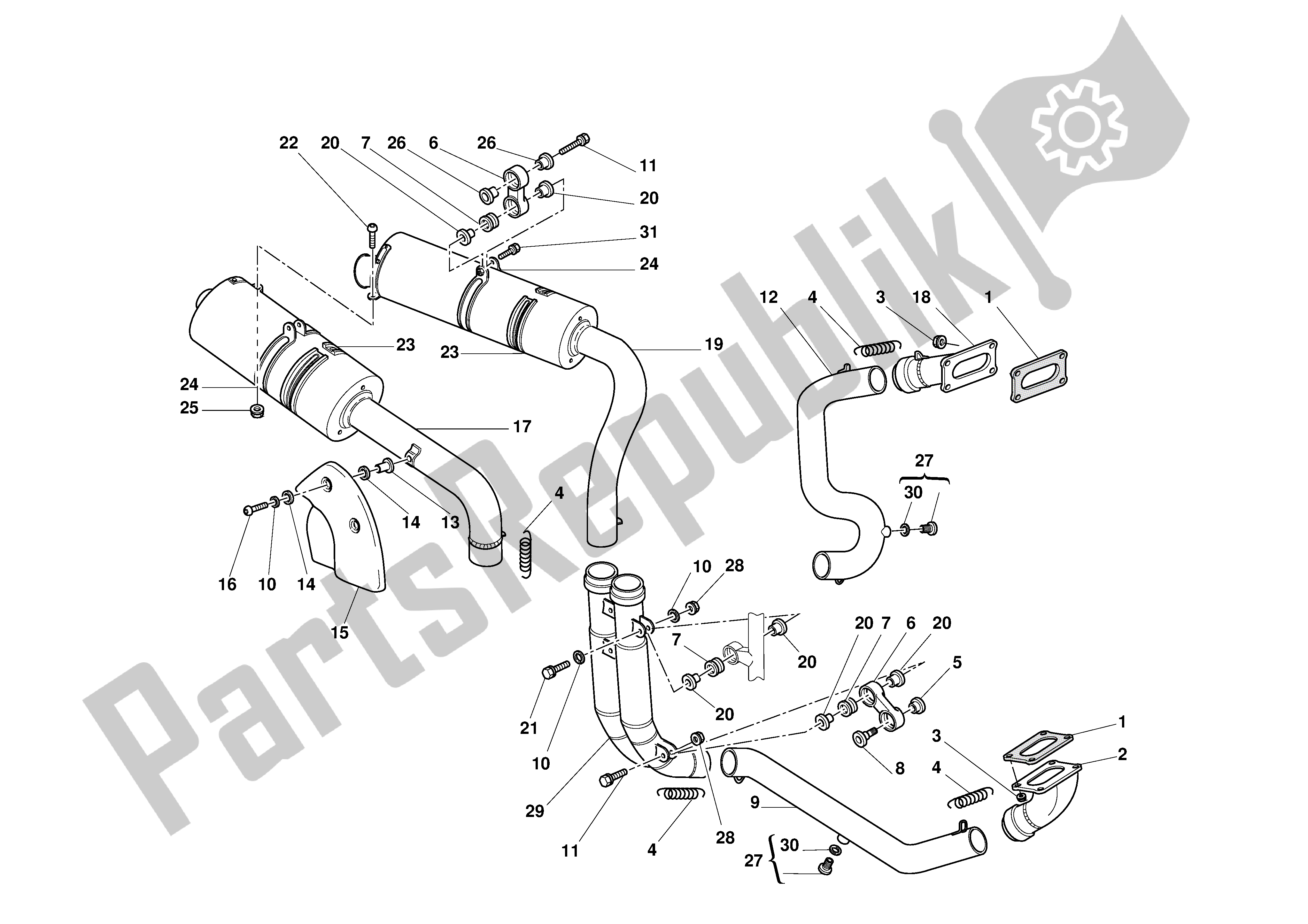 Toutes les pièces pour le Système D'échappement du Ducati 998S Bostrom 2002