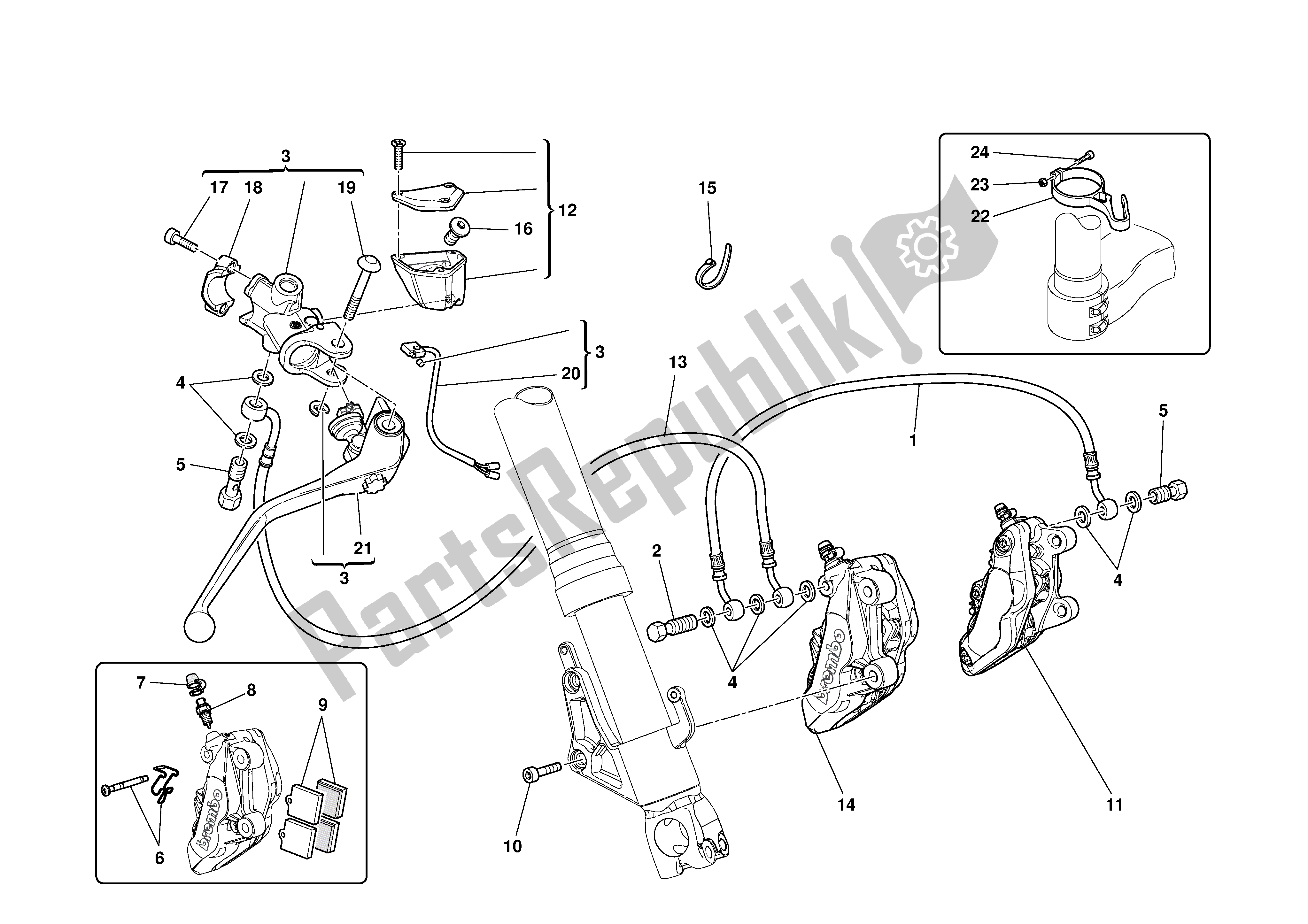 Tutte le parti per il Freno Idraulico Anteriore del Ducati 999 2003