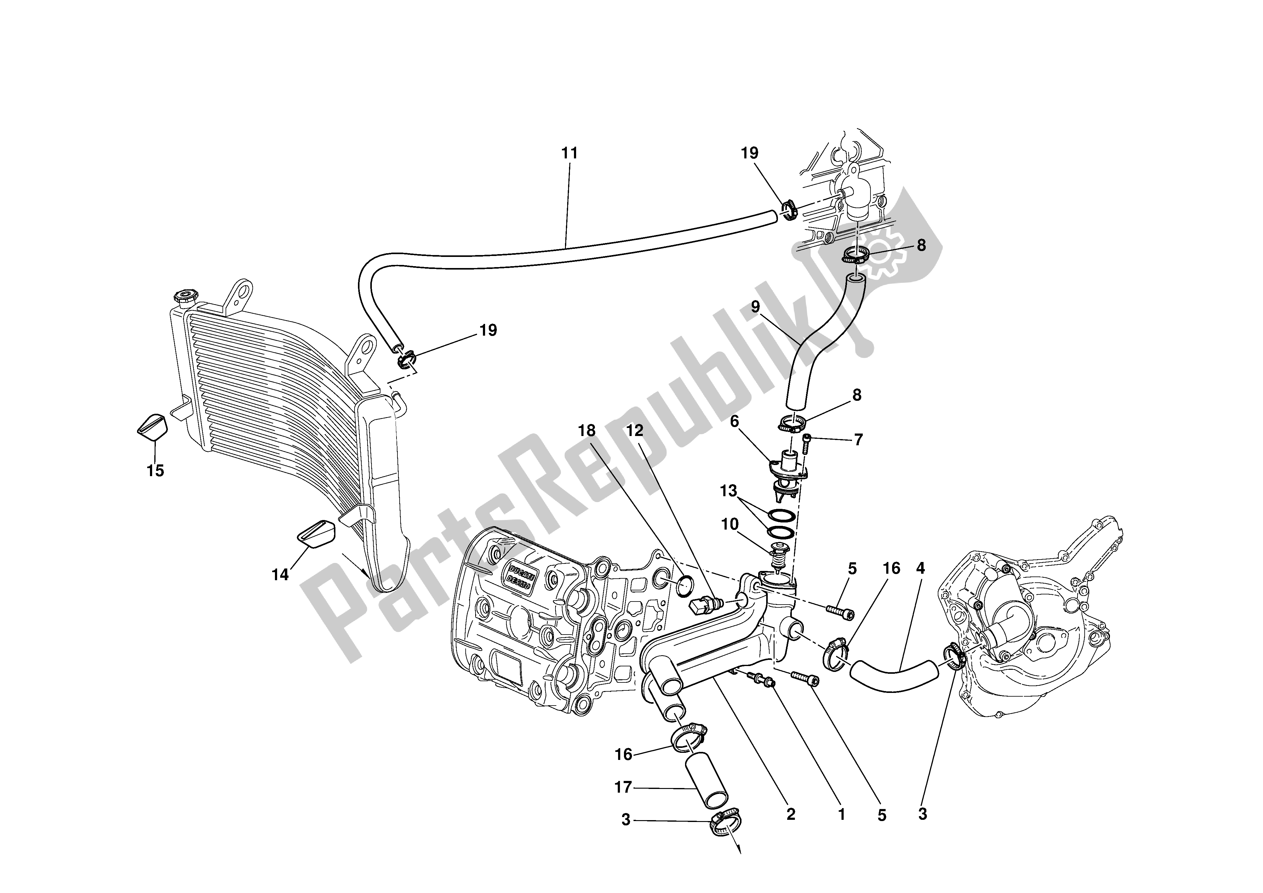 Todas las partes para Circuito De Enfriamiento de Ducati 999 2003