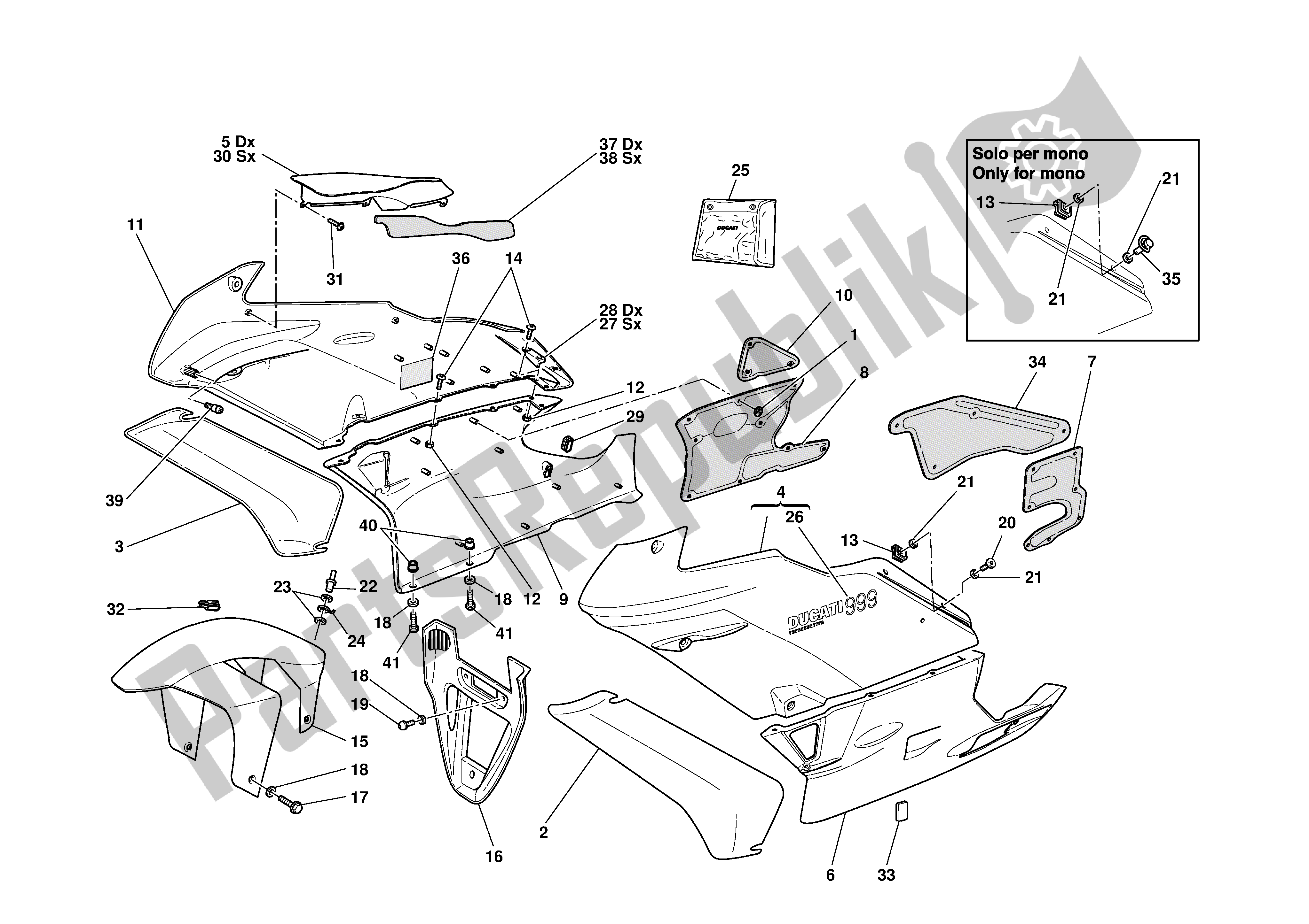 Tutte le parti per il Carenatura del Ducati 999 2003