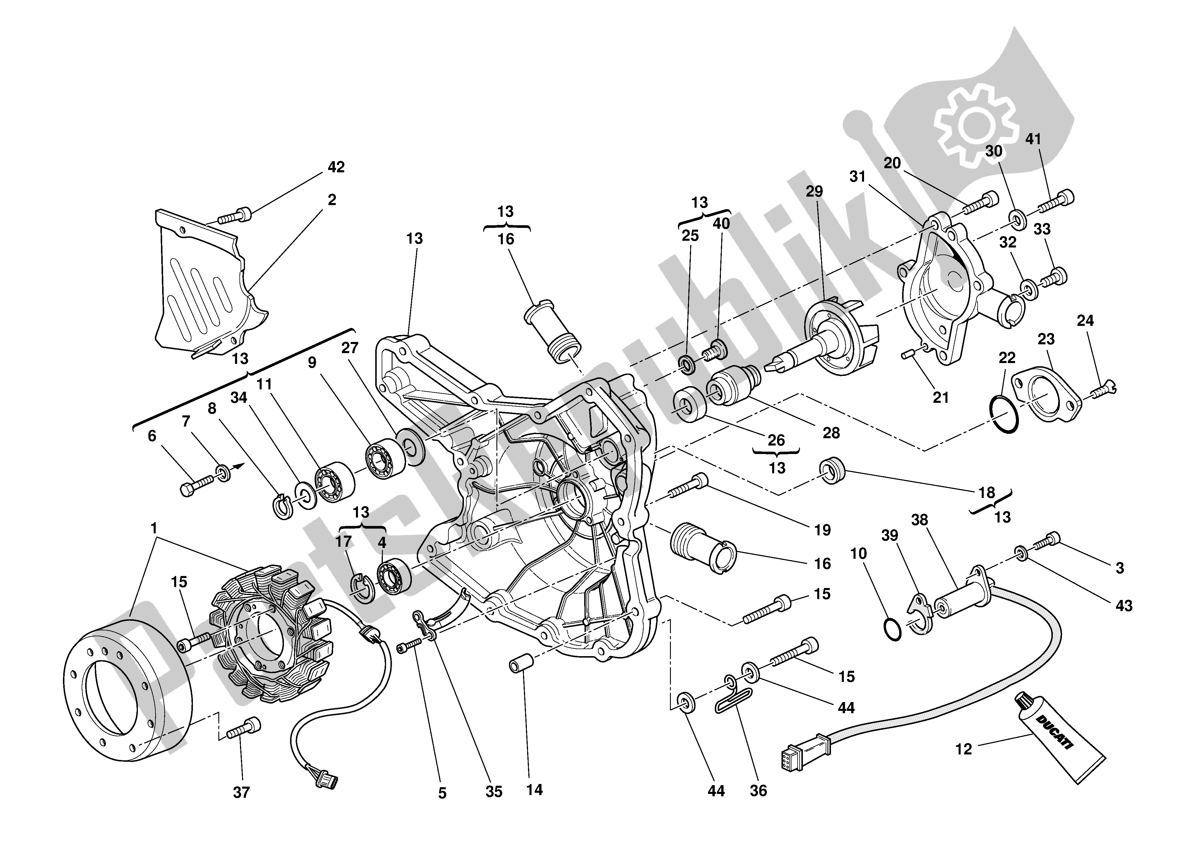 Alle onderdelen voor de Waterpomp -alternator Deksel van de Ducati 999 2003