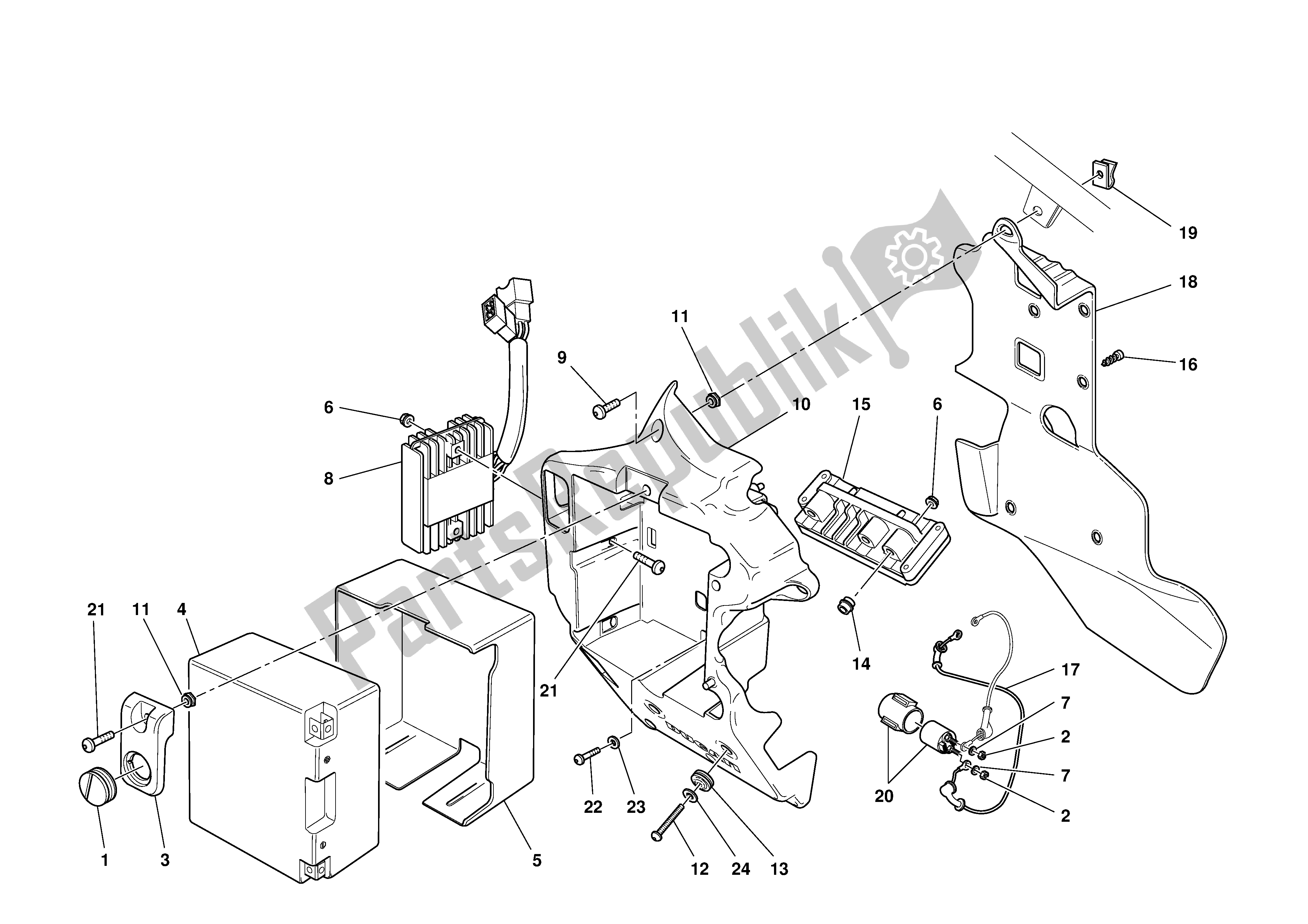 Tutte le parti per il Montaggio Scatola Batteria del Ducati 999 2003