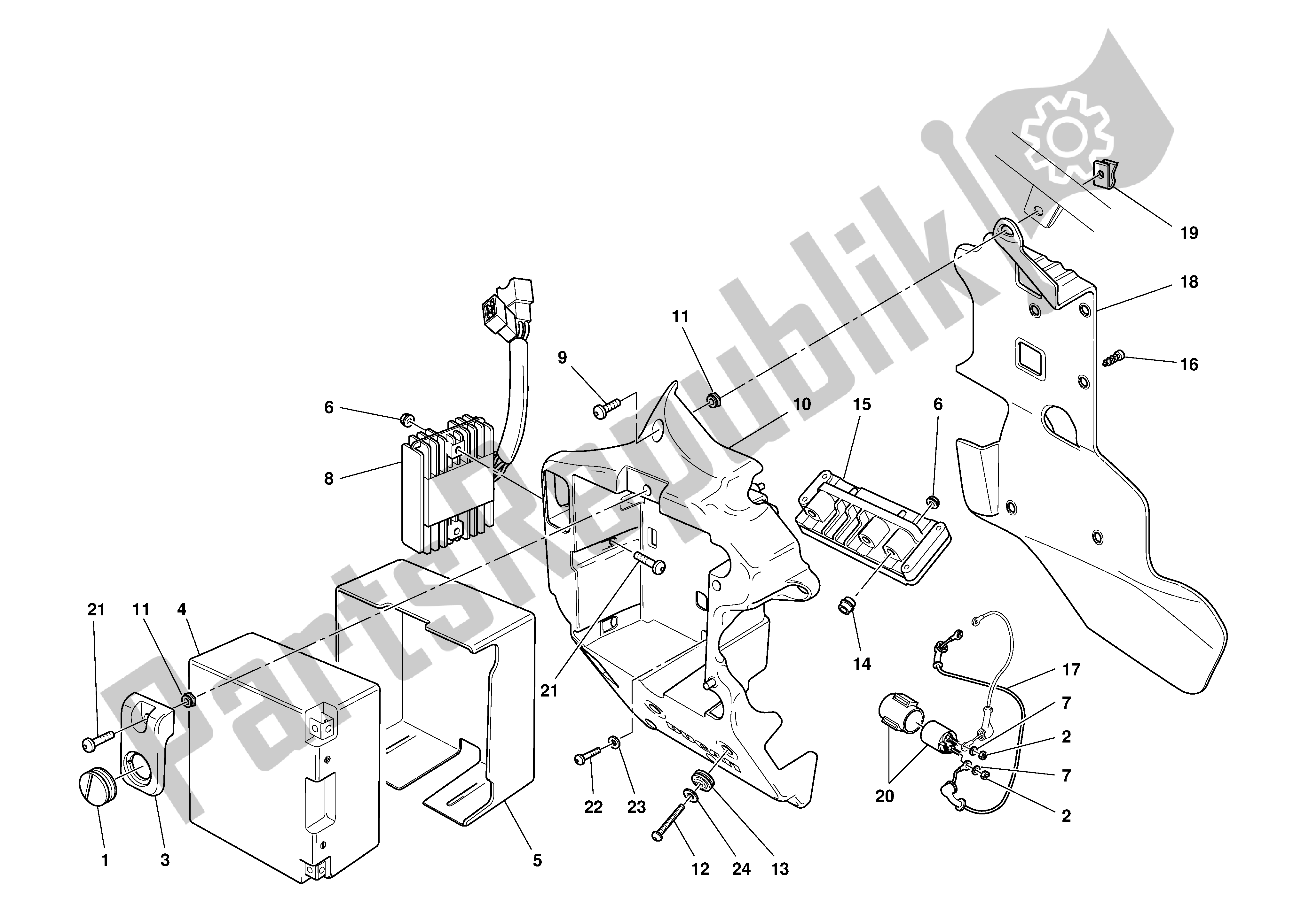 Tutte le parti per il Montaggio Scatola Batteria del Ducati 999 R 2003