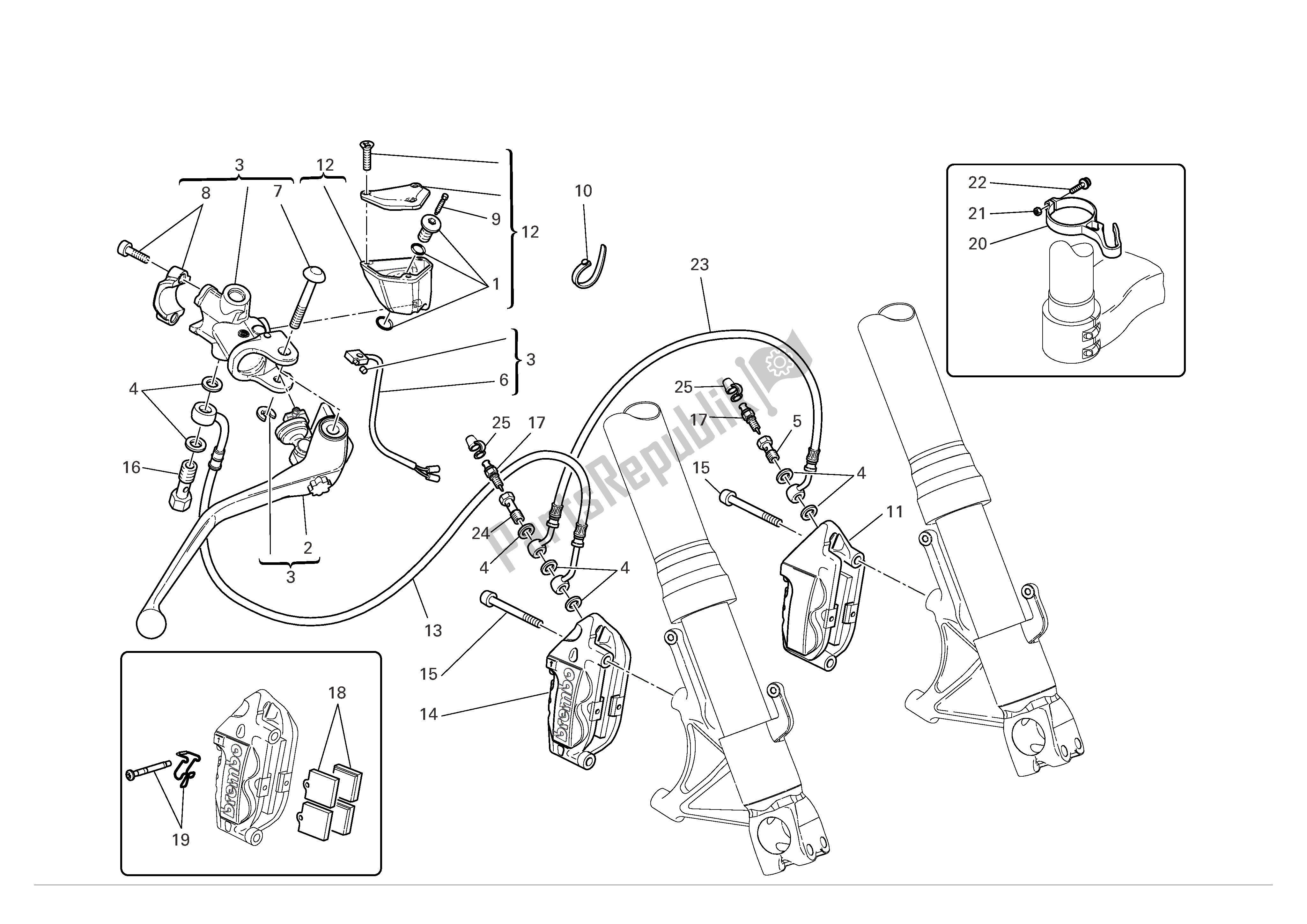 All parts for the Front Hydraulic Brake of the Ducati 999 R Xerox 2006