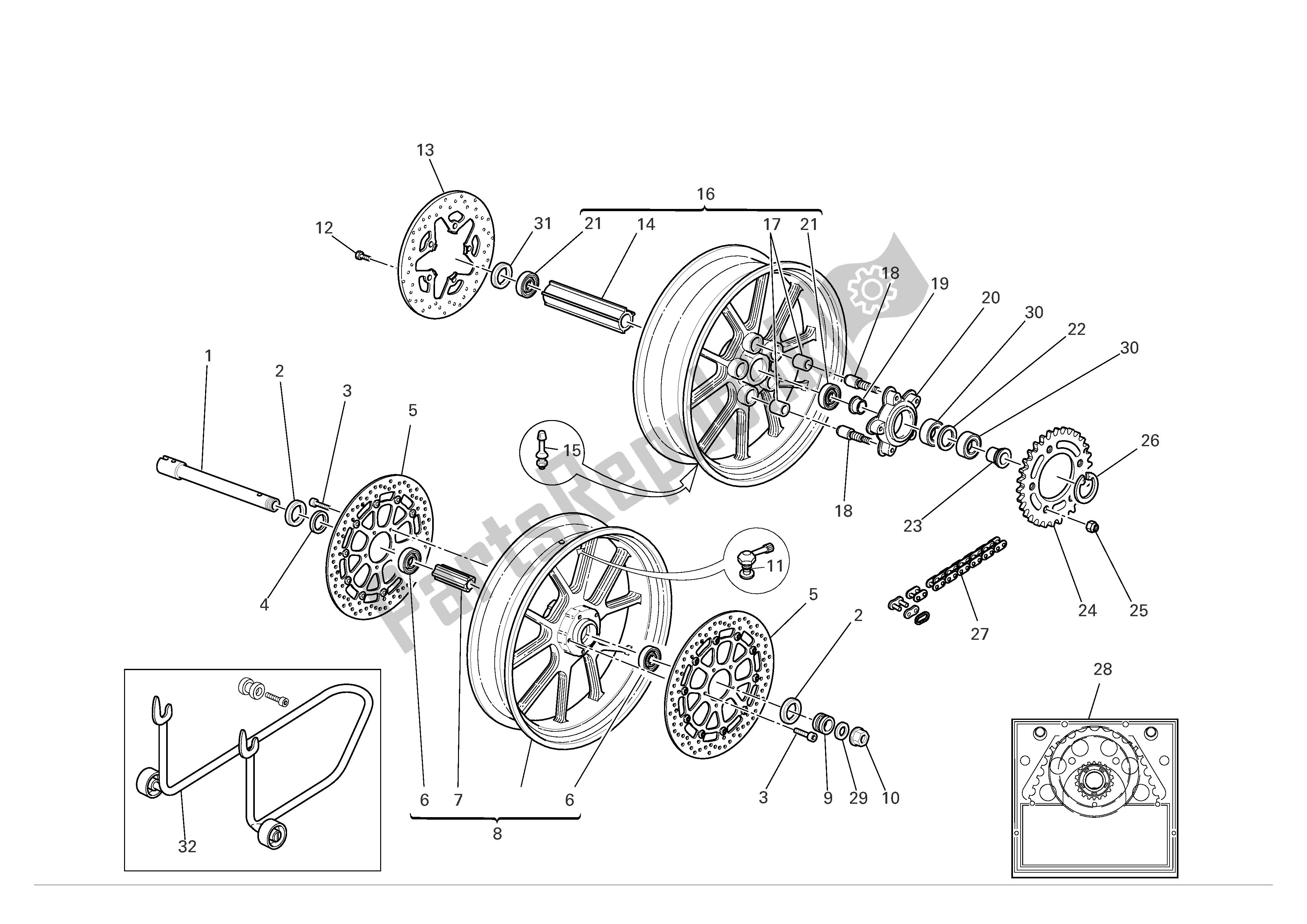 Toutes les pièces pour le Roues Avant Et Arrière du Ducati 999 R Xerox 2006