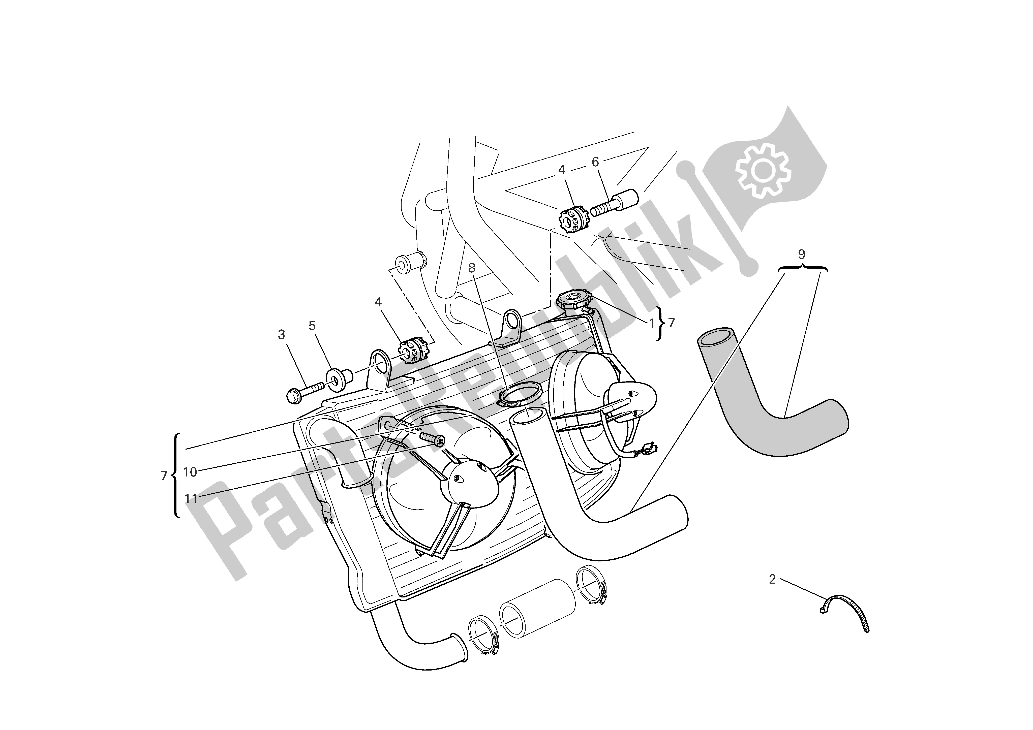 Alle onderdelen voor de Radiator van de Ducati 999 R Xerox 2006