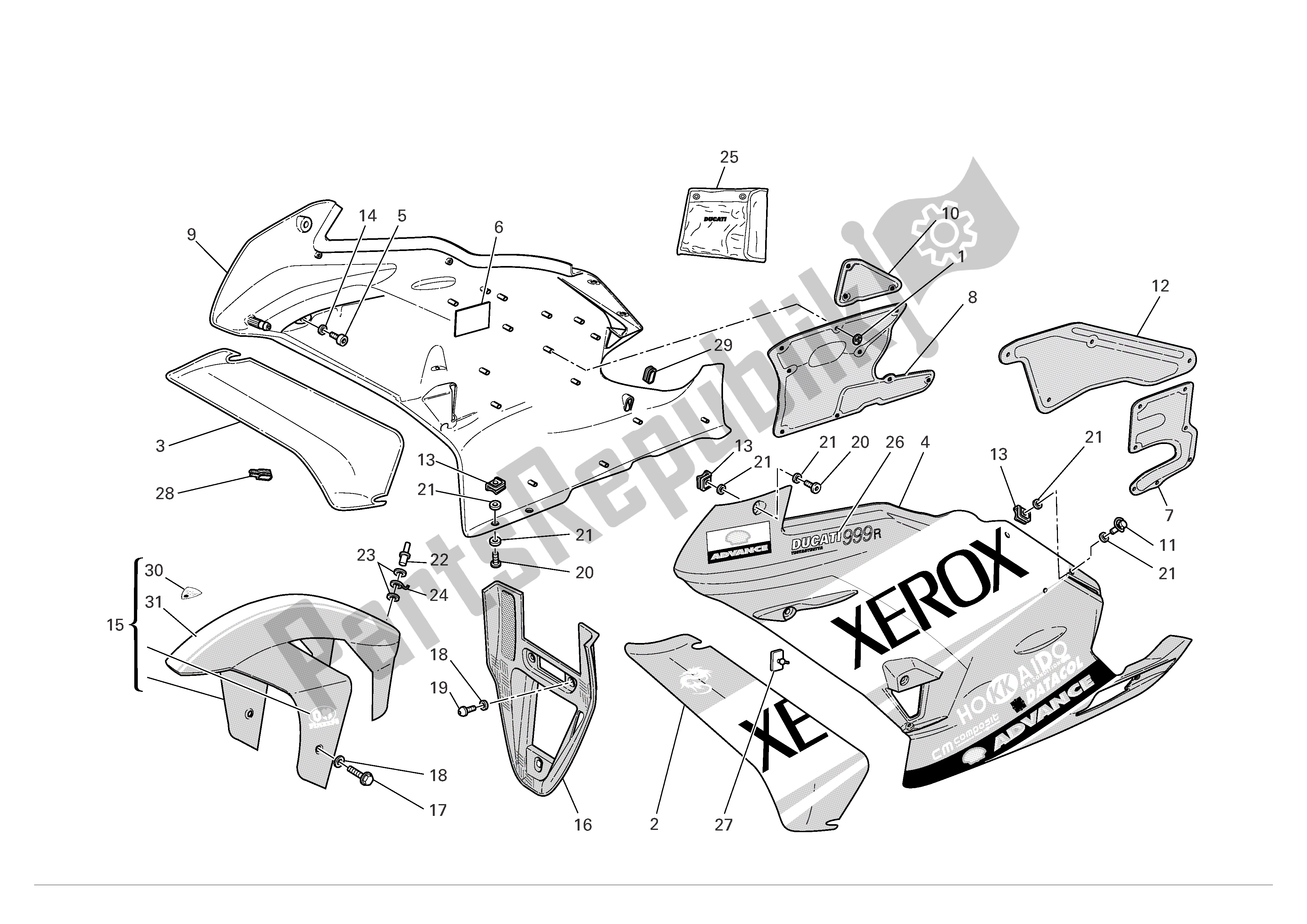 Tutte le parti per il Carenatura del Ducati 999 R Xerox 2006