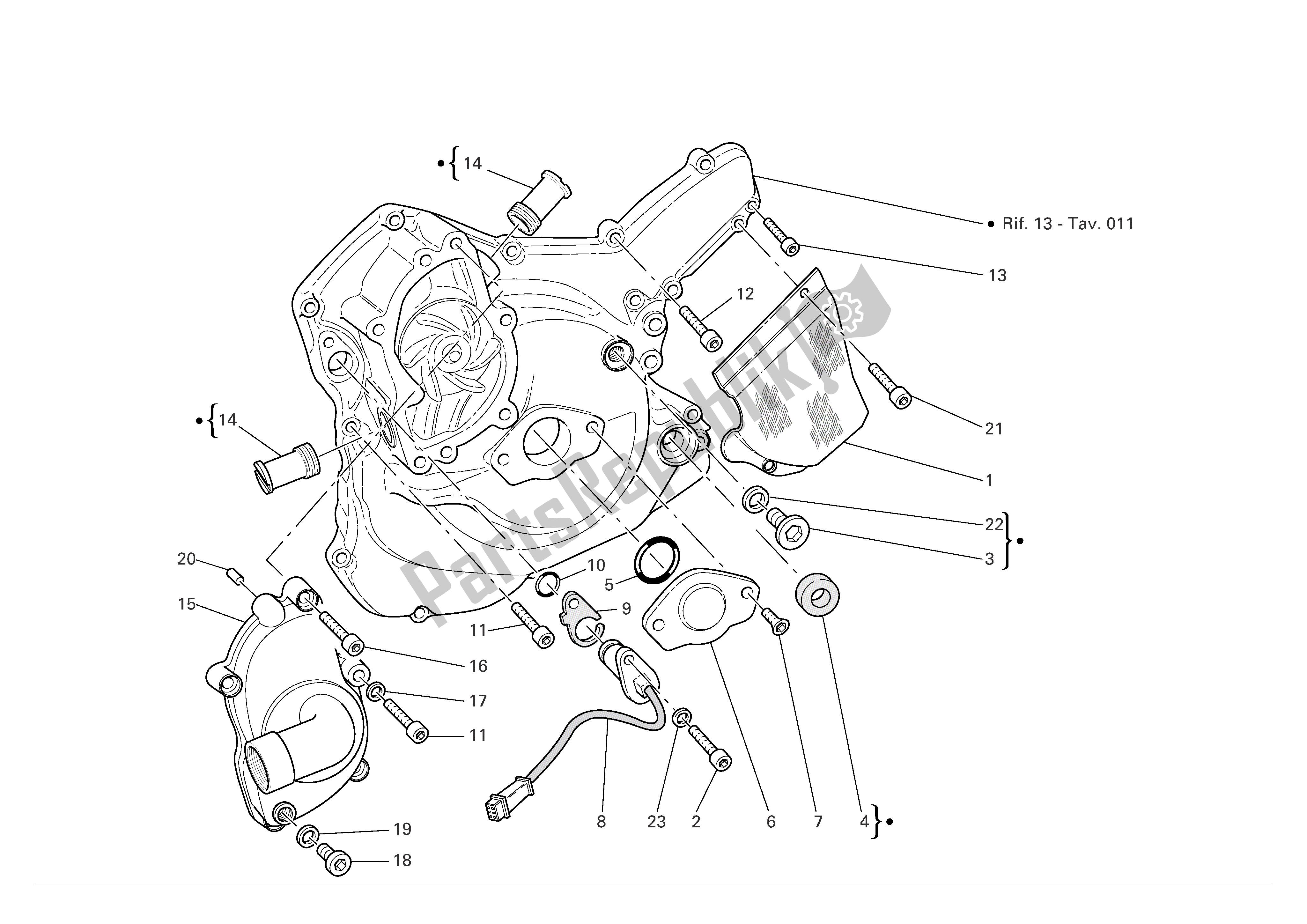 Tutte le parti per il Coperchio Carter Pompa Lato Acqua del Ducati 999 R Xerox 2006