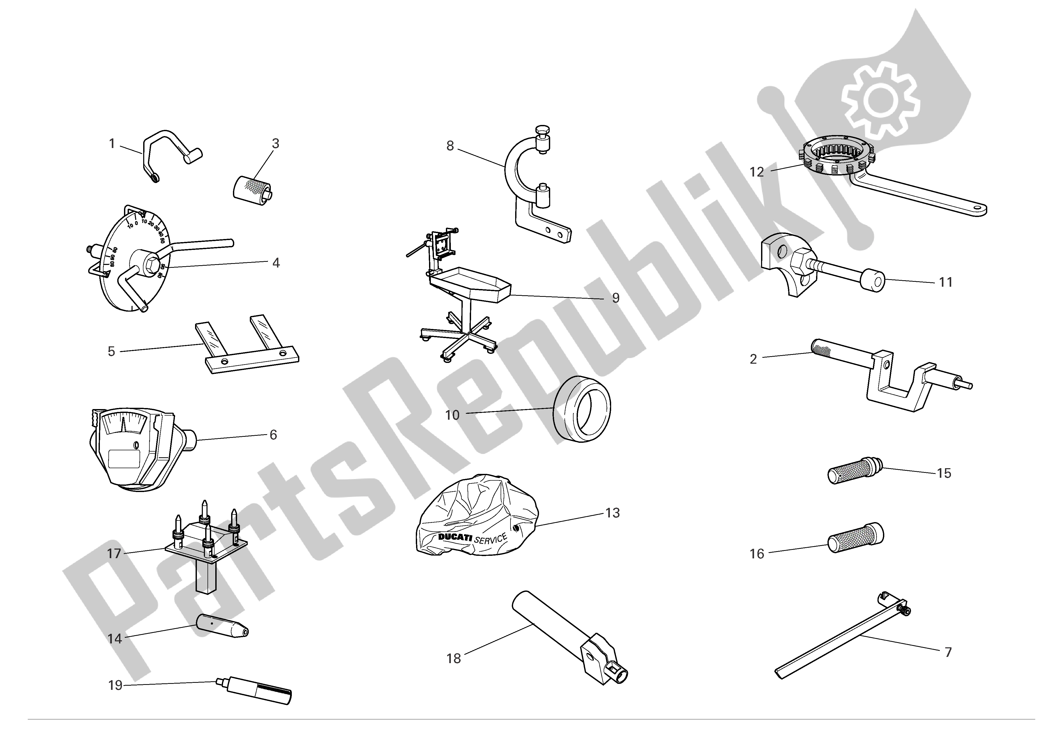 Alle onderdelen voor de Werkplaats Service Tools van de Ducati 999 R Xerox 2006