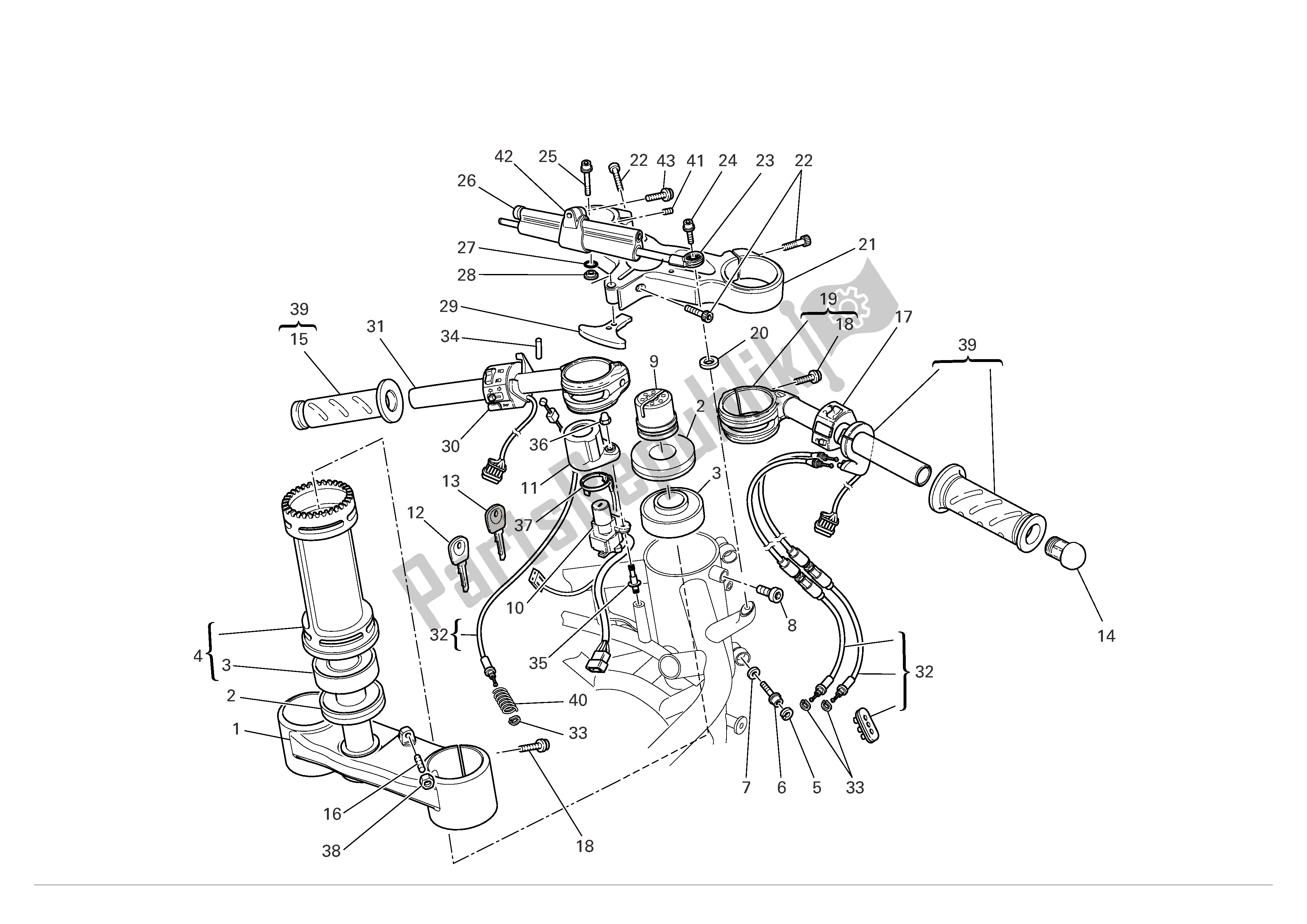 Tutte le parti per il Manubrio-ammortizzatore del Ducati 999 R Xerox 2006