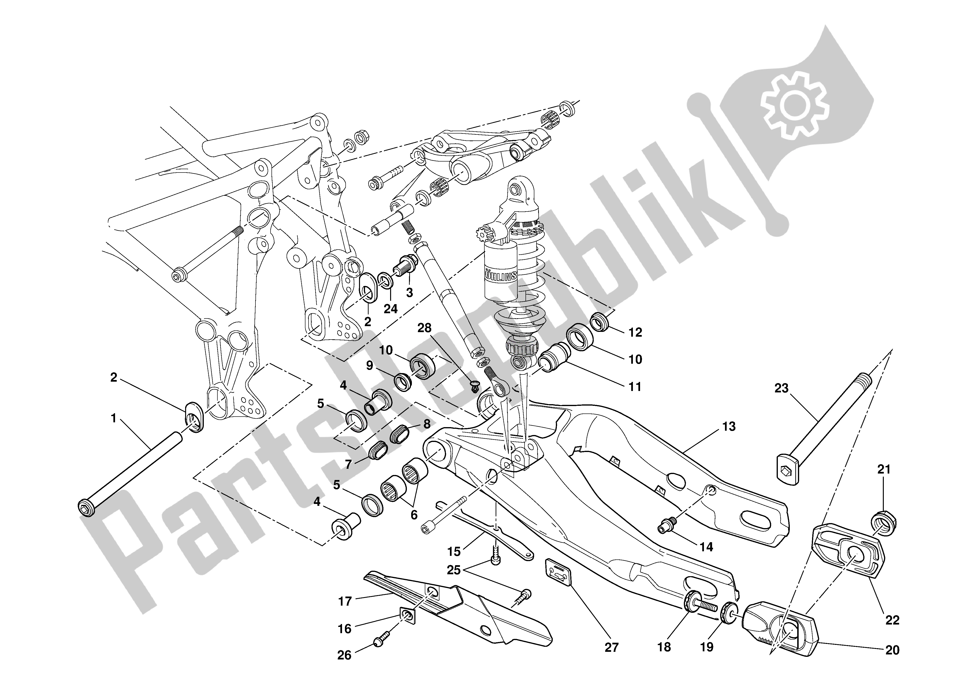 Todas las partes para Horquilla Trasera de Ducati 999S 2003