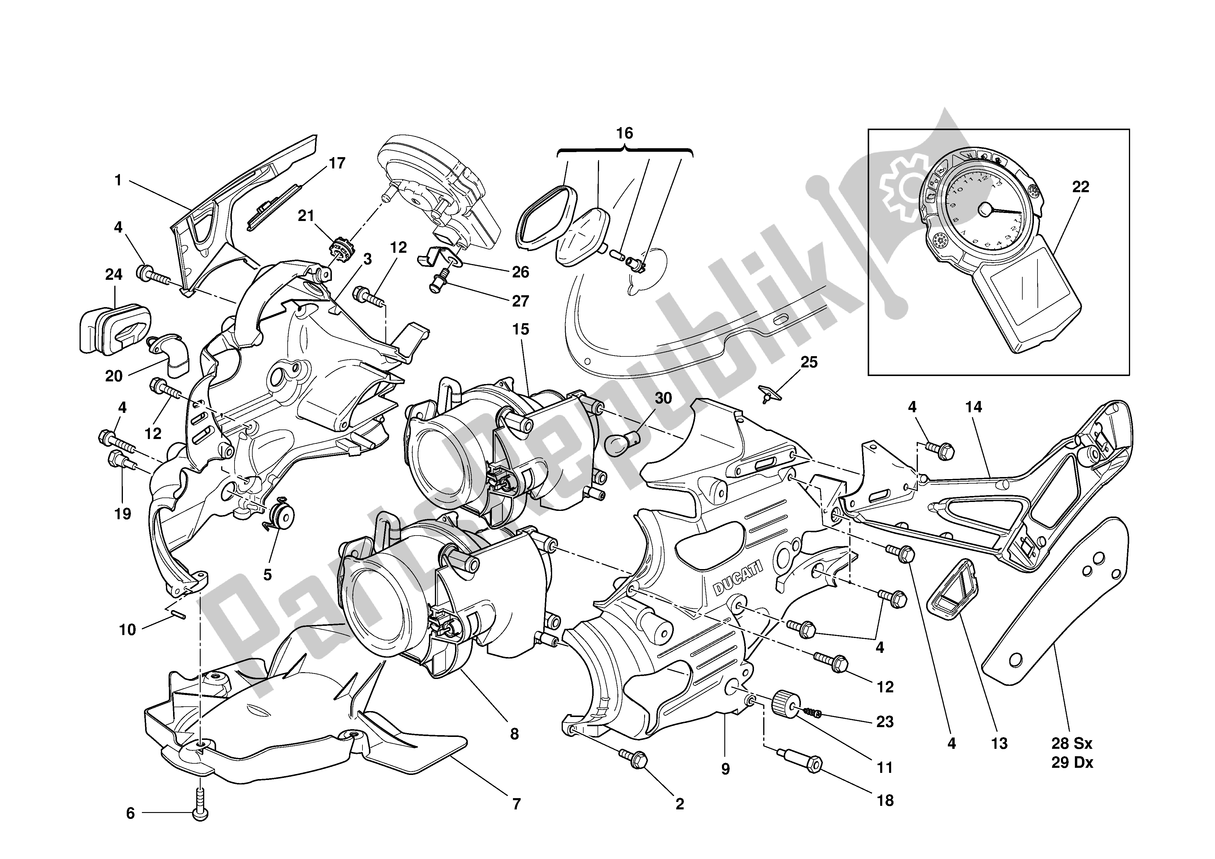 Todas las partes para Faro Delantero Y Panel De Instrumentos de Ducati 999S 2003