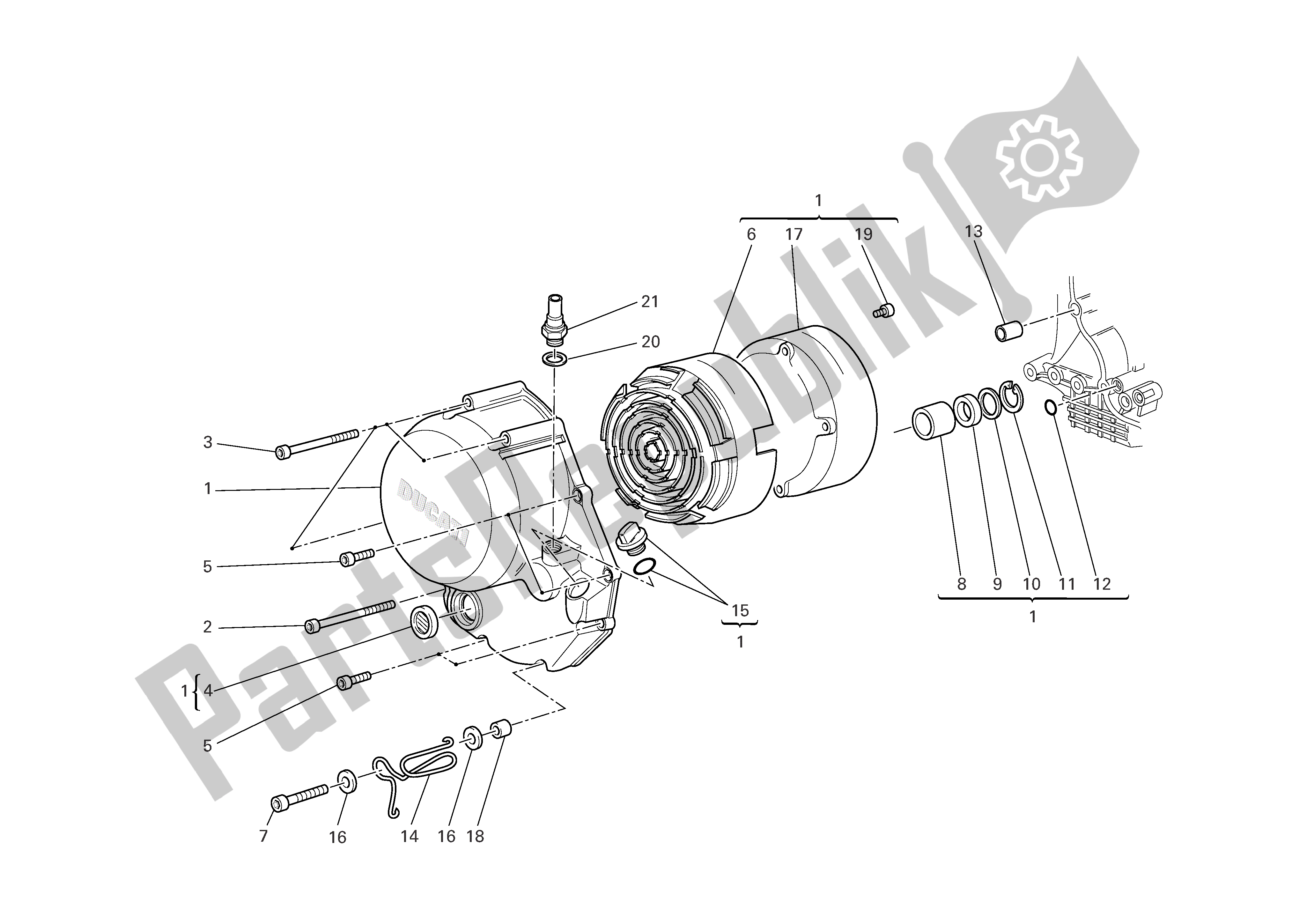 Tutte le parti per il Coperchio Carter Lato Frizione del Ducati Sportclassic Sport Biposto 1000 2007
