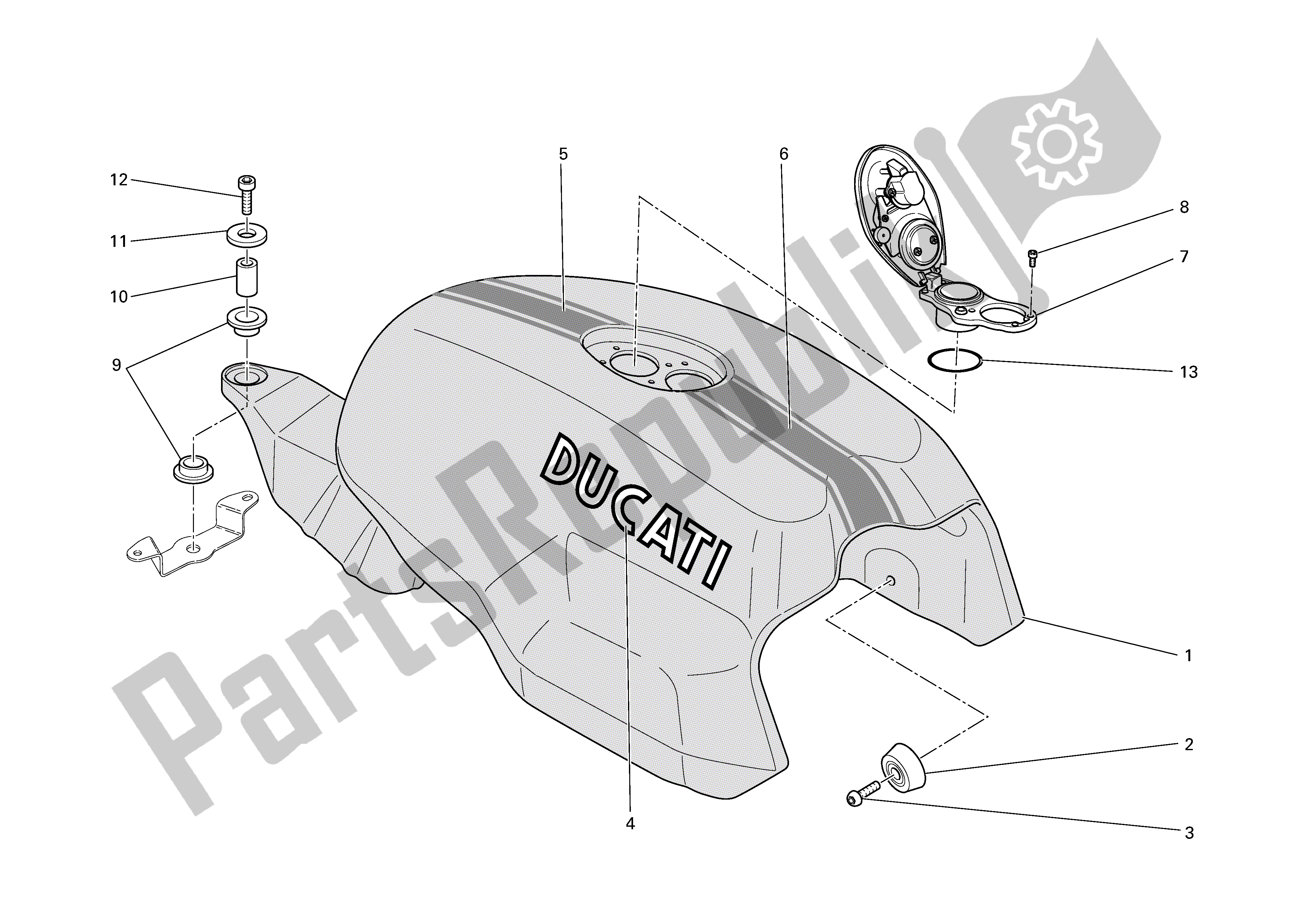 Alle onderdelen voor de Benzinetank van de Ducati Sportclassic Sport Biposto 1000 2007