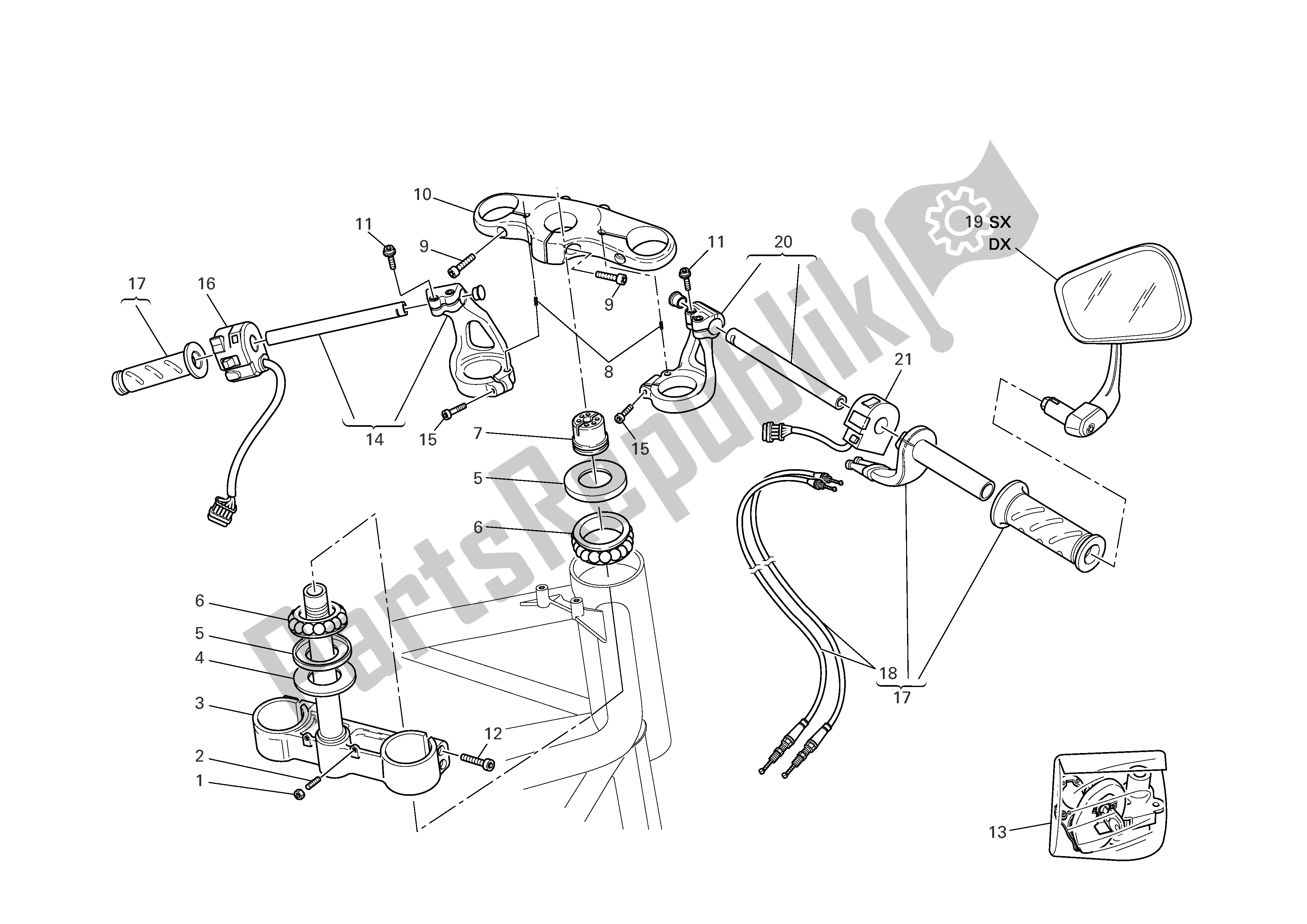 Tutte le parti per il Manubrio E Comandi del Ducati Sportclassic Sport Biposto 1000 2007